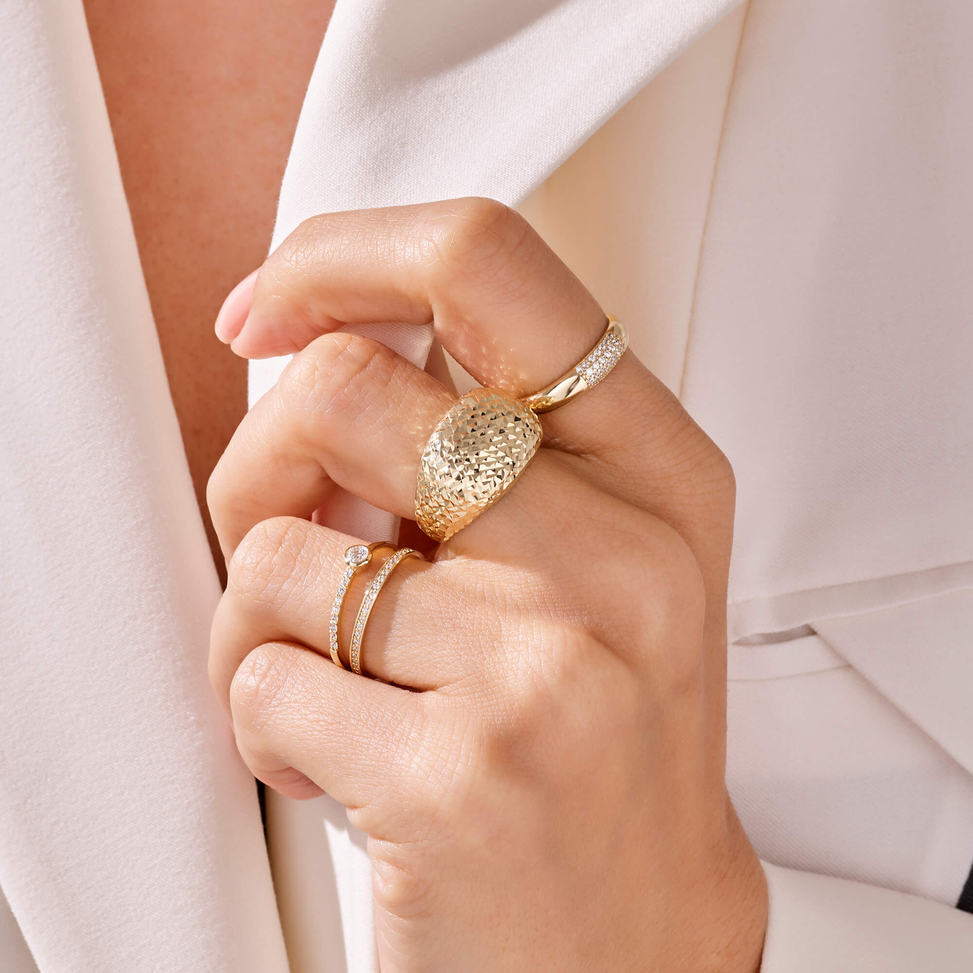 Eternity Solitaire Stackable Ring in 14k Solid Yellow Gold