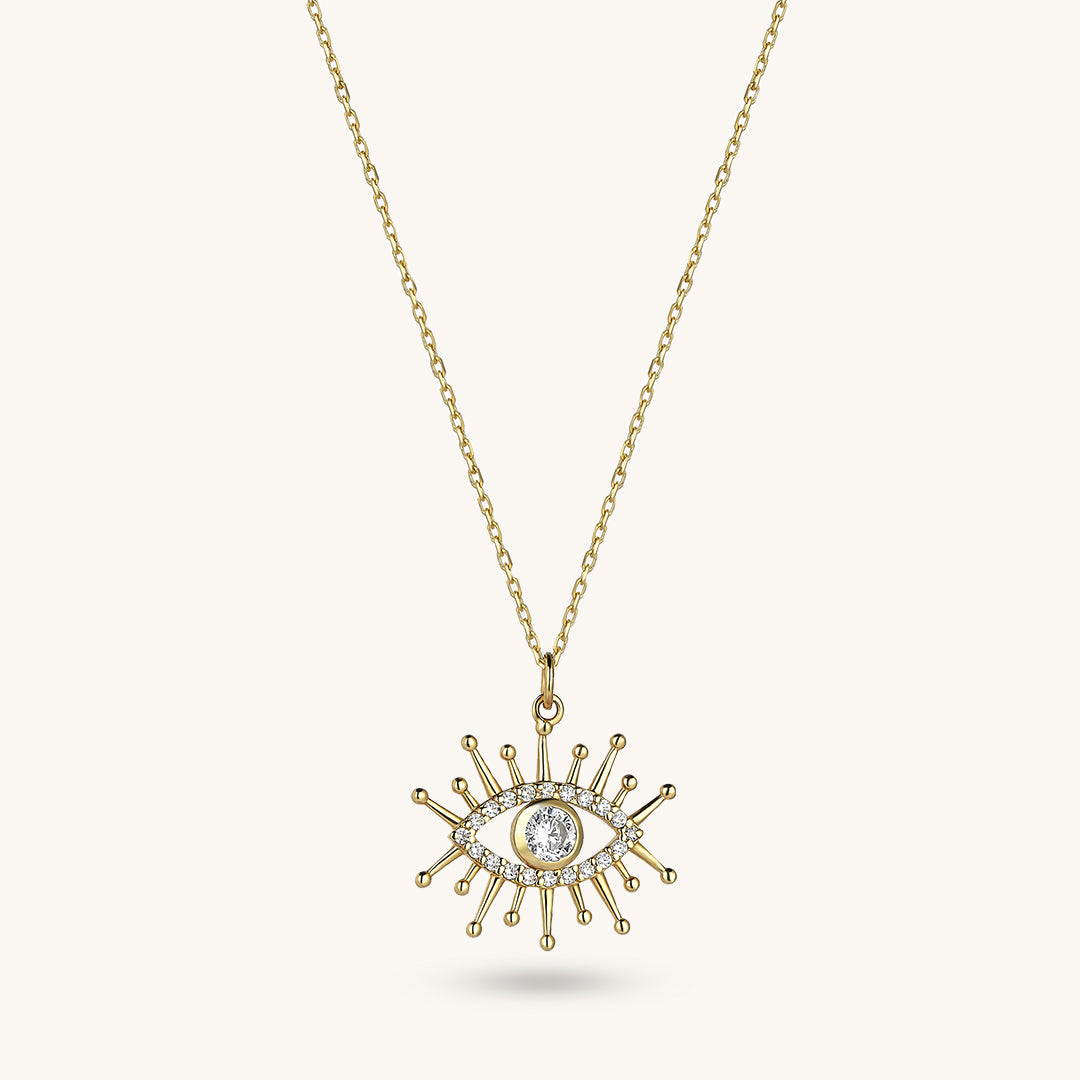 Evil Eye Pendant Neckace in 14k Solid Gold for Women