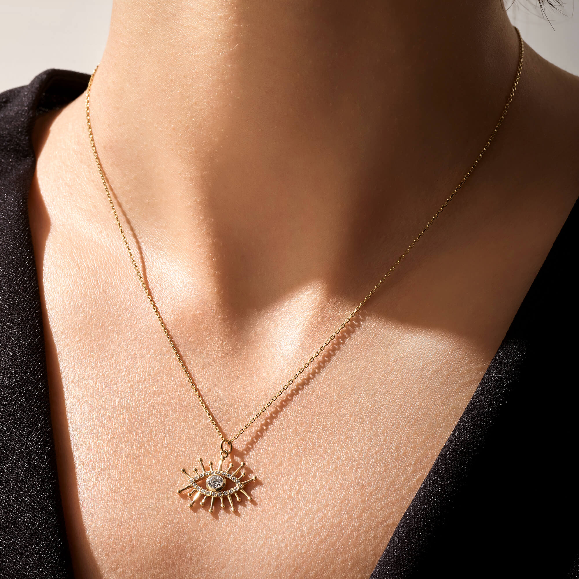 Evil Eye Pendant Necklace in 14k Real Yellow Gold