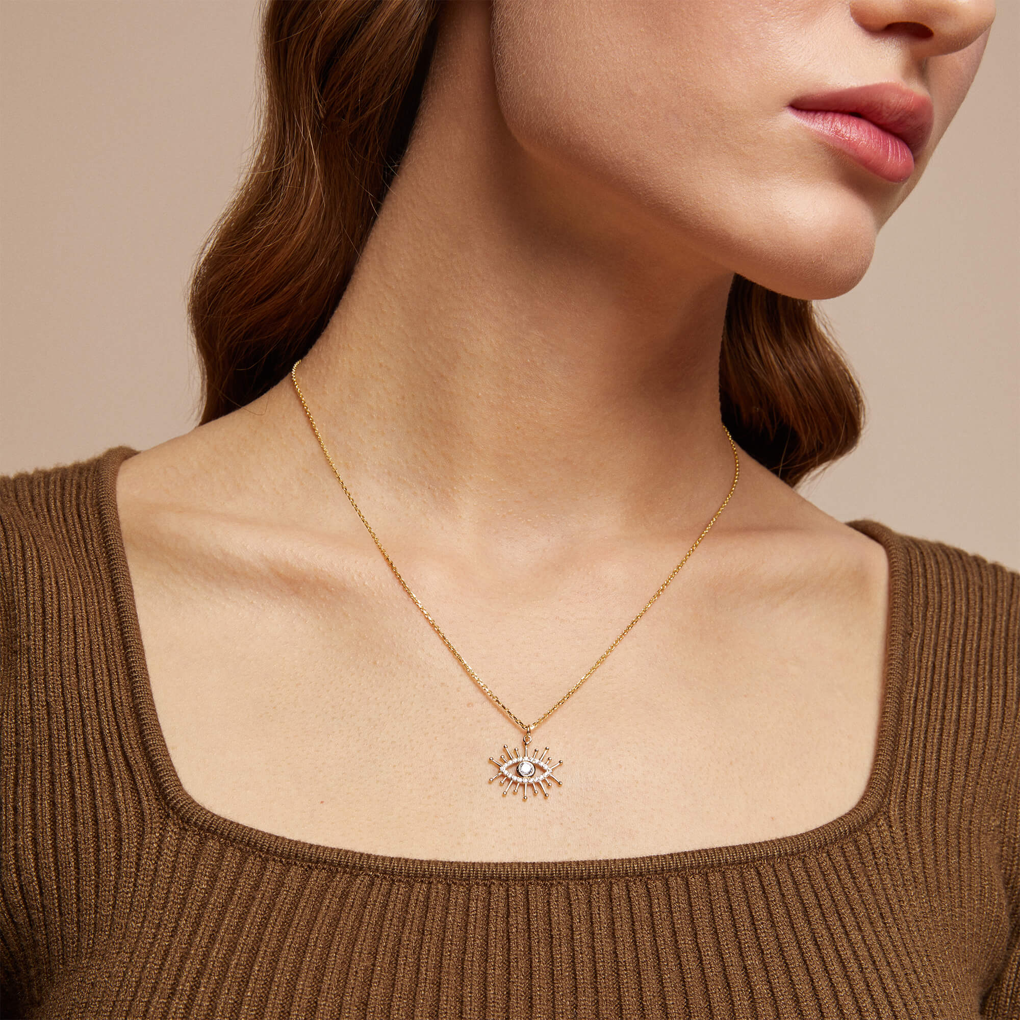 Evil Eye Pendant Necklace Paved with CZ in 14k Real Gold