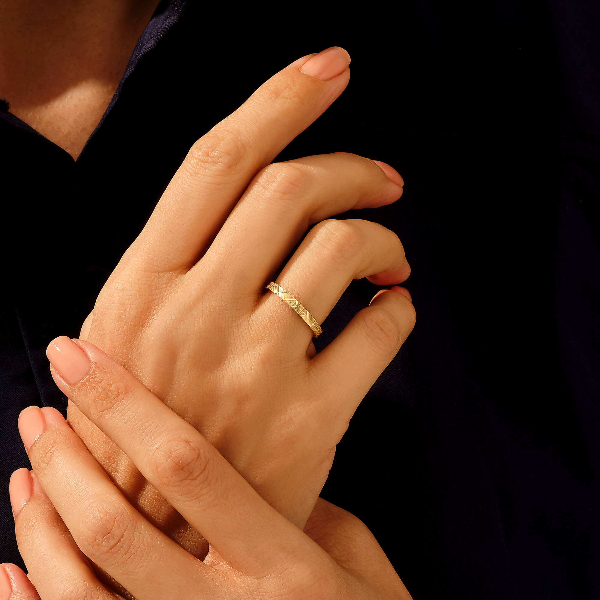 14k Real Gold Geometric Band Ring for Women