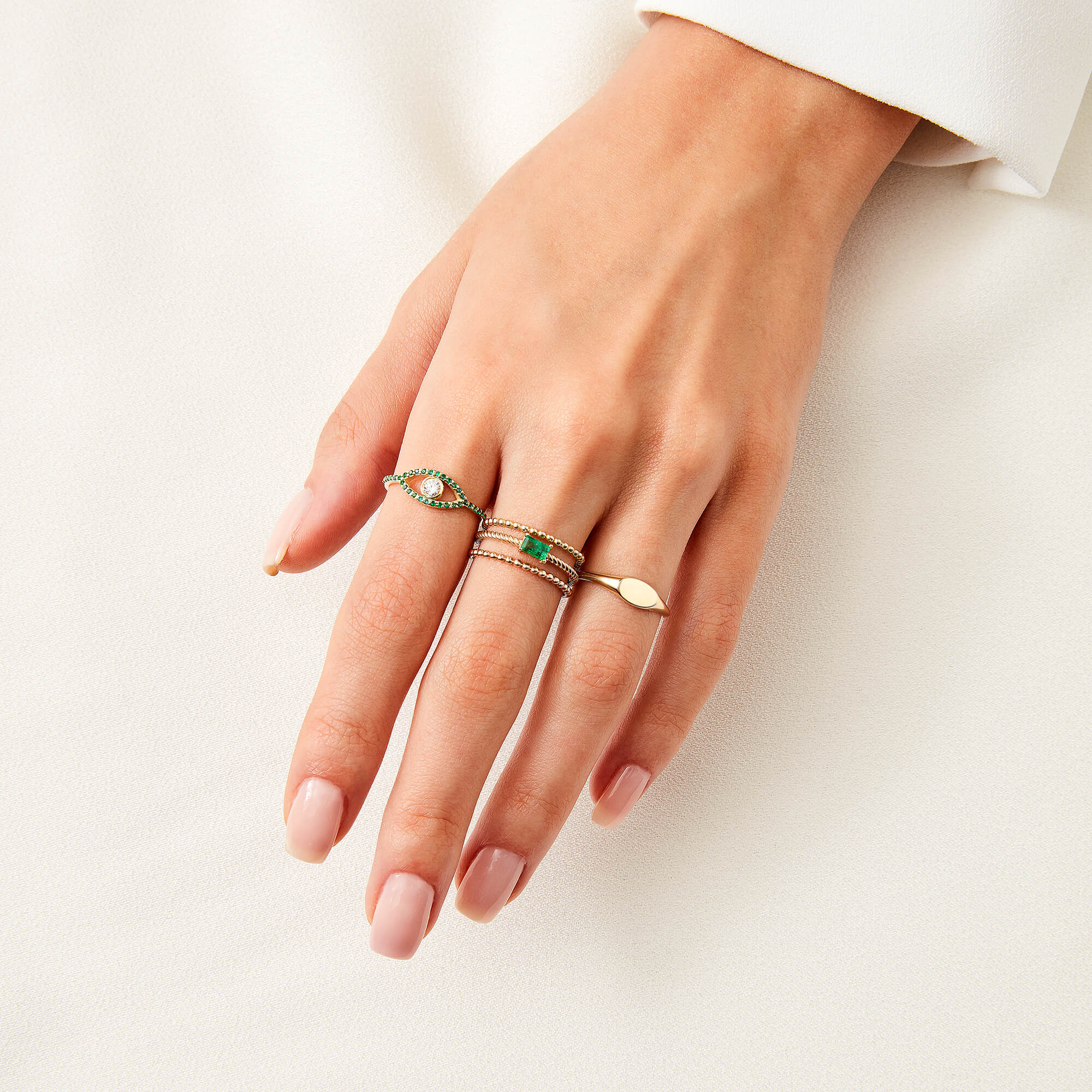 Green Evil Eye Ring in 14k Real Gold