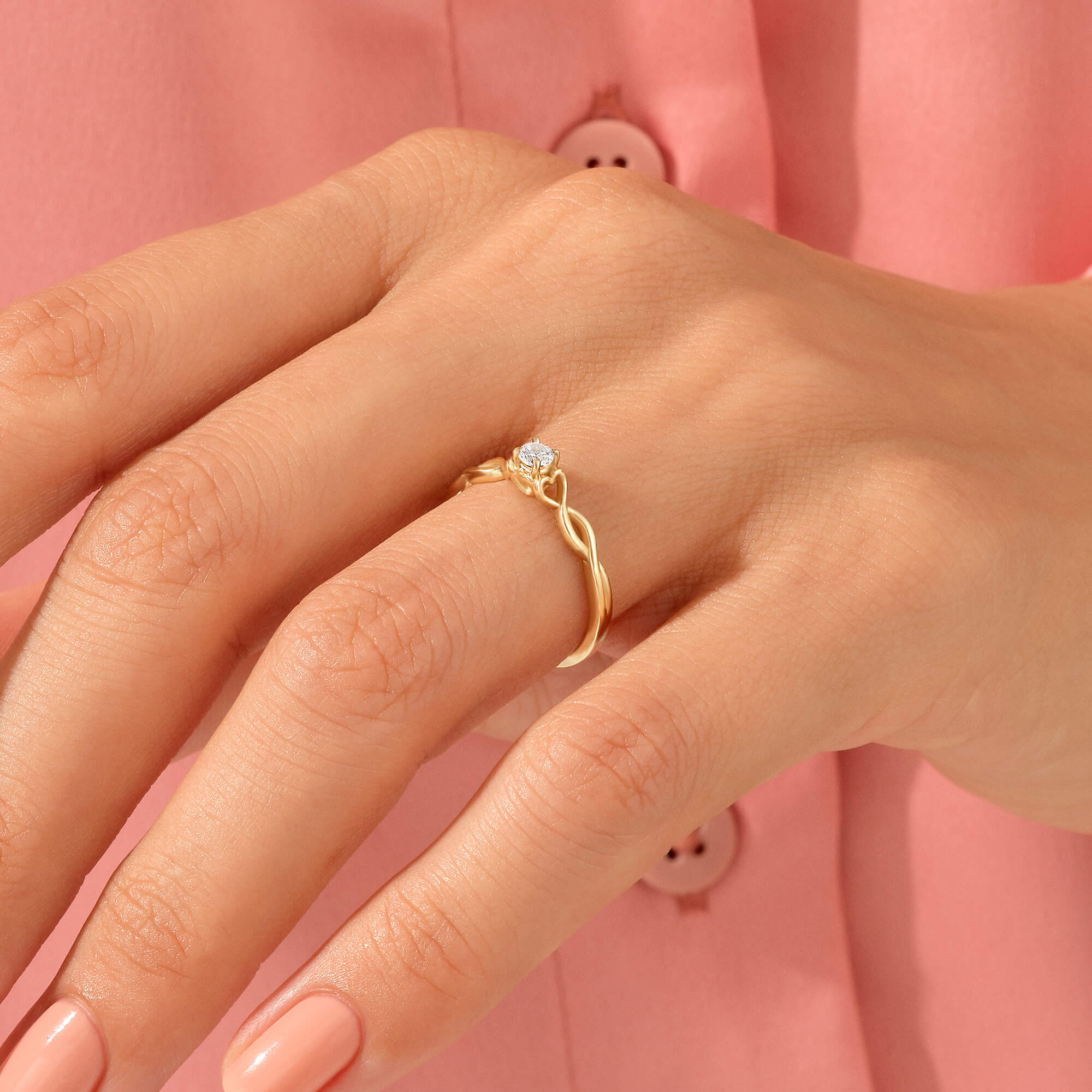14k Real Gold Heart Infinity Band Solitaire Ring