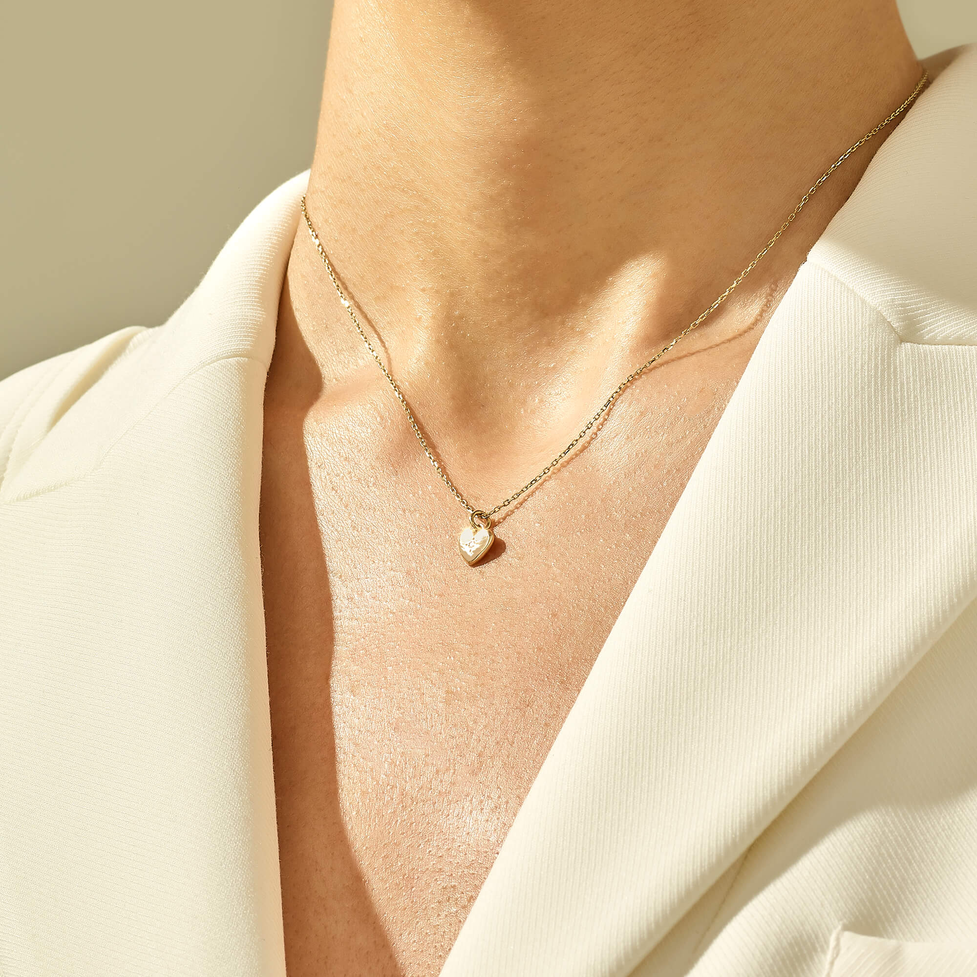14k Real Yellow Gold Small Heart Shaped Necklace for Women