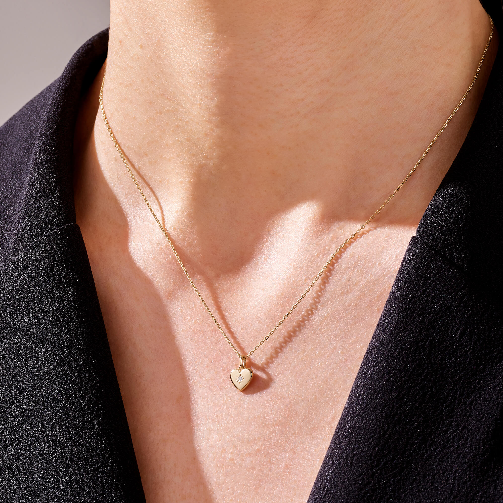 14k Solid Gold Heart Shape Pendant Necklace for Women