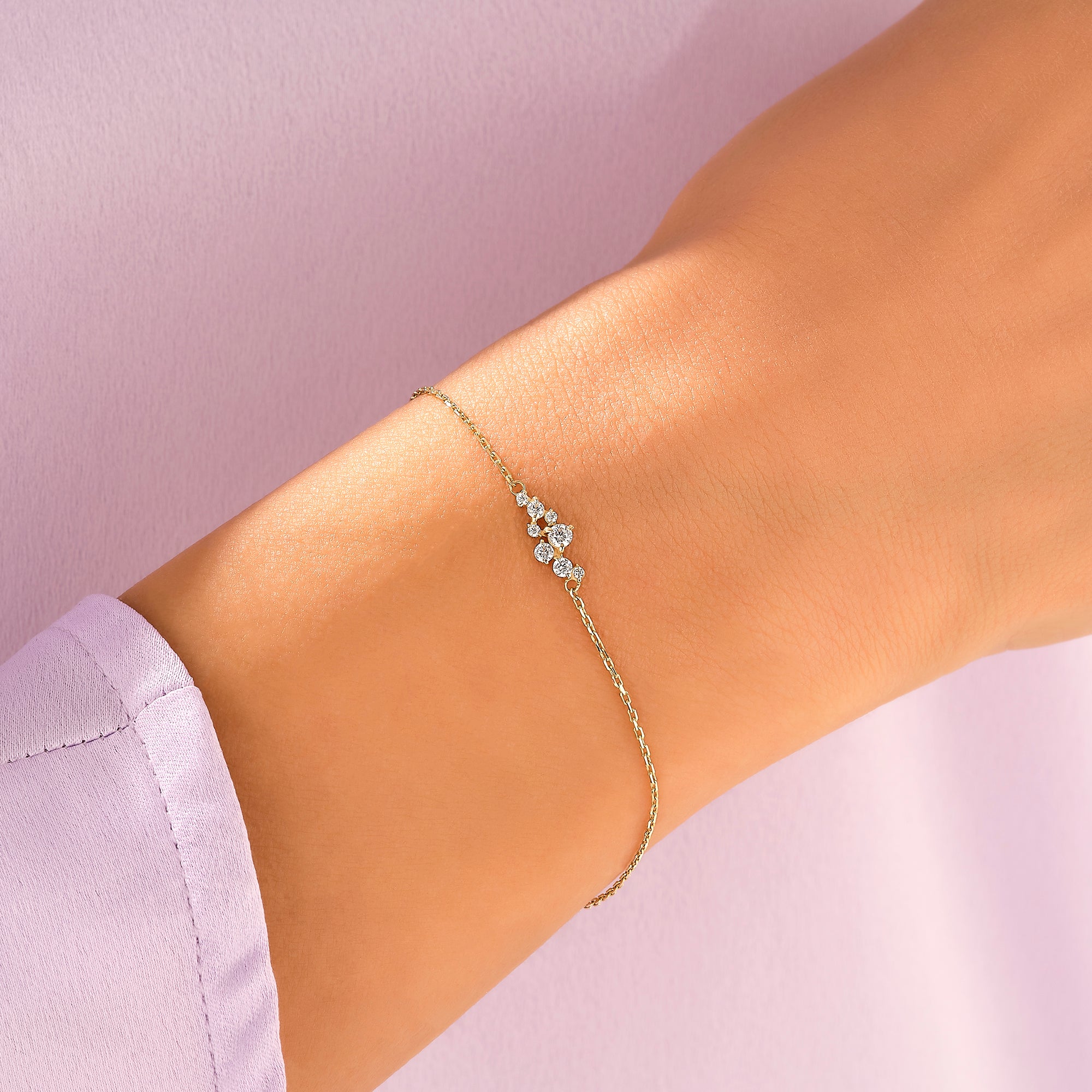 14k Solid Yellow Gold Cluster Bracelet for Women