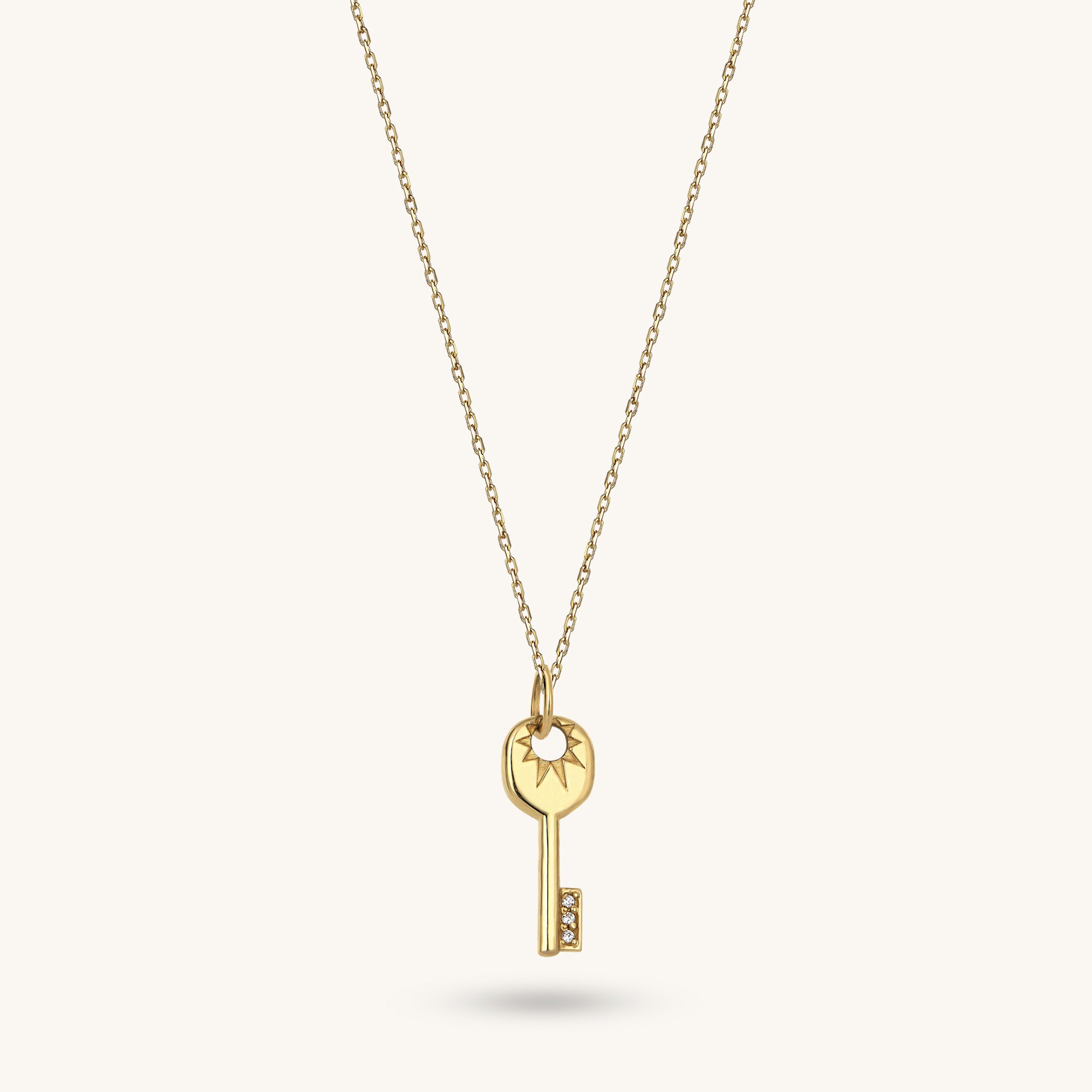 14k Yellow Gold Key Pendant Necklace - 20mm X 9mm Real Gold Key Charm With Gift Box