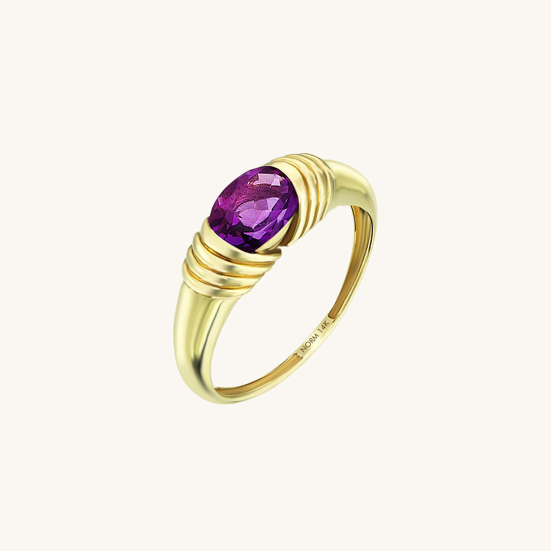 Women's 14k Solid Gold Designer Amethyst Statement Ring