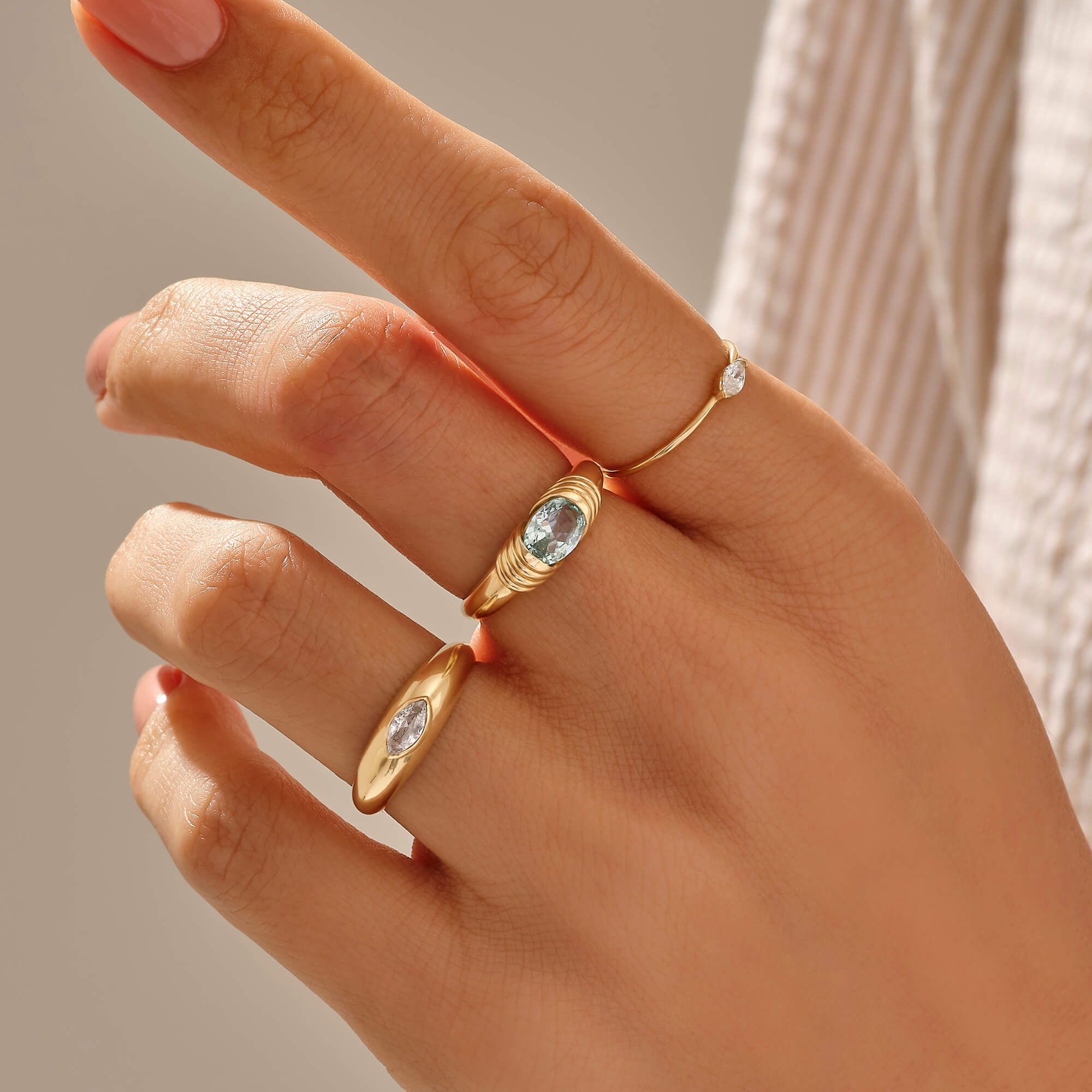 14k Solid Yellow Gold Designer Aquamarine Statement Ring