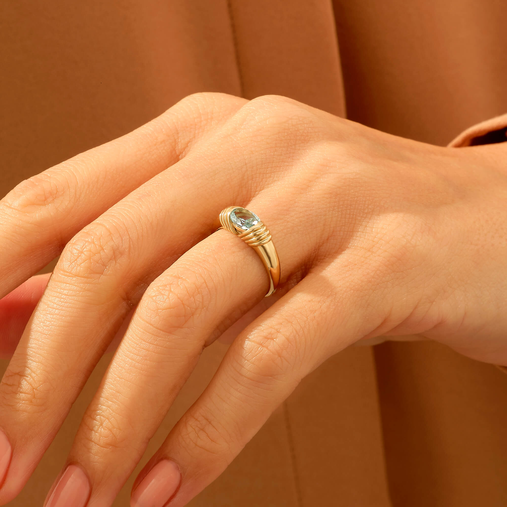 Majestic Aquamarine Ring in 14k Solid Yellow Ring