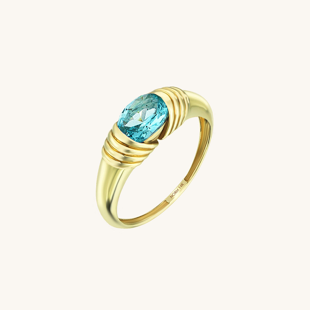 Women's Aquamarine Signet Pinky Ring in 14k Real Yellow Gold