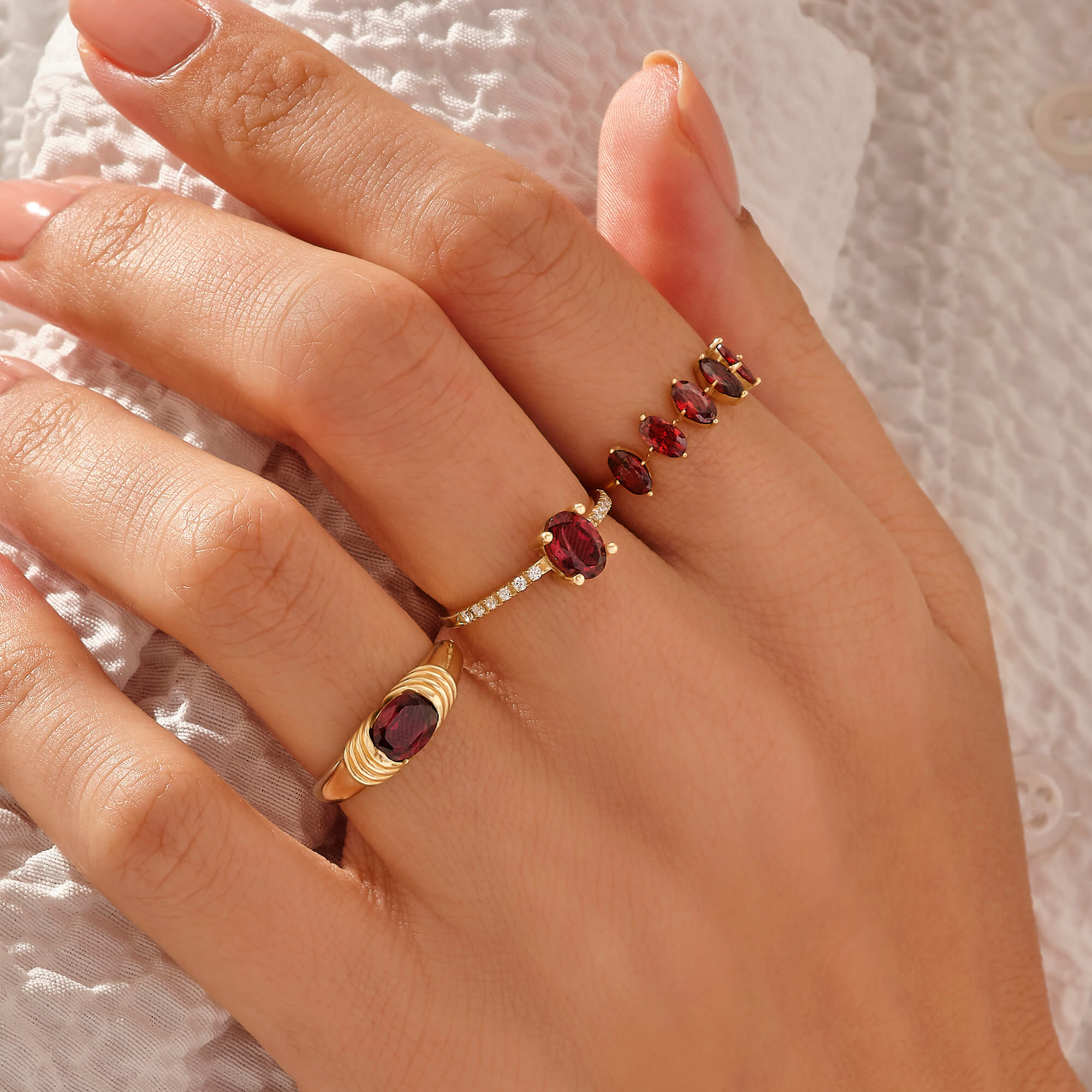 Women's 14k Solid Gold Designer Garnet Statement Ring