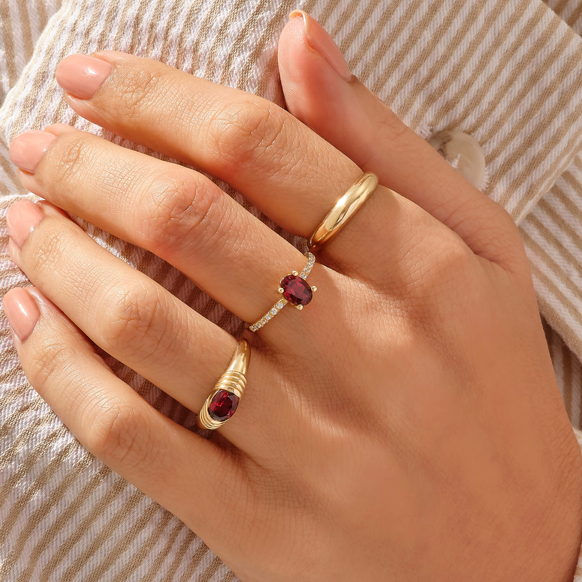 14k Solid Yellow Gold Designer Garnet Statement Ring