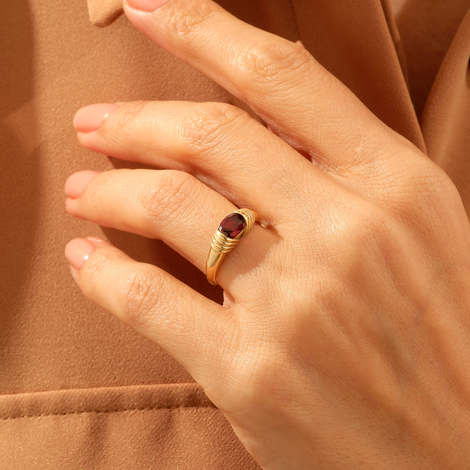 Majestic Garnet Ring in 14k Solid Yellow Ring