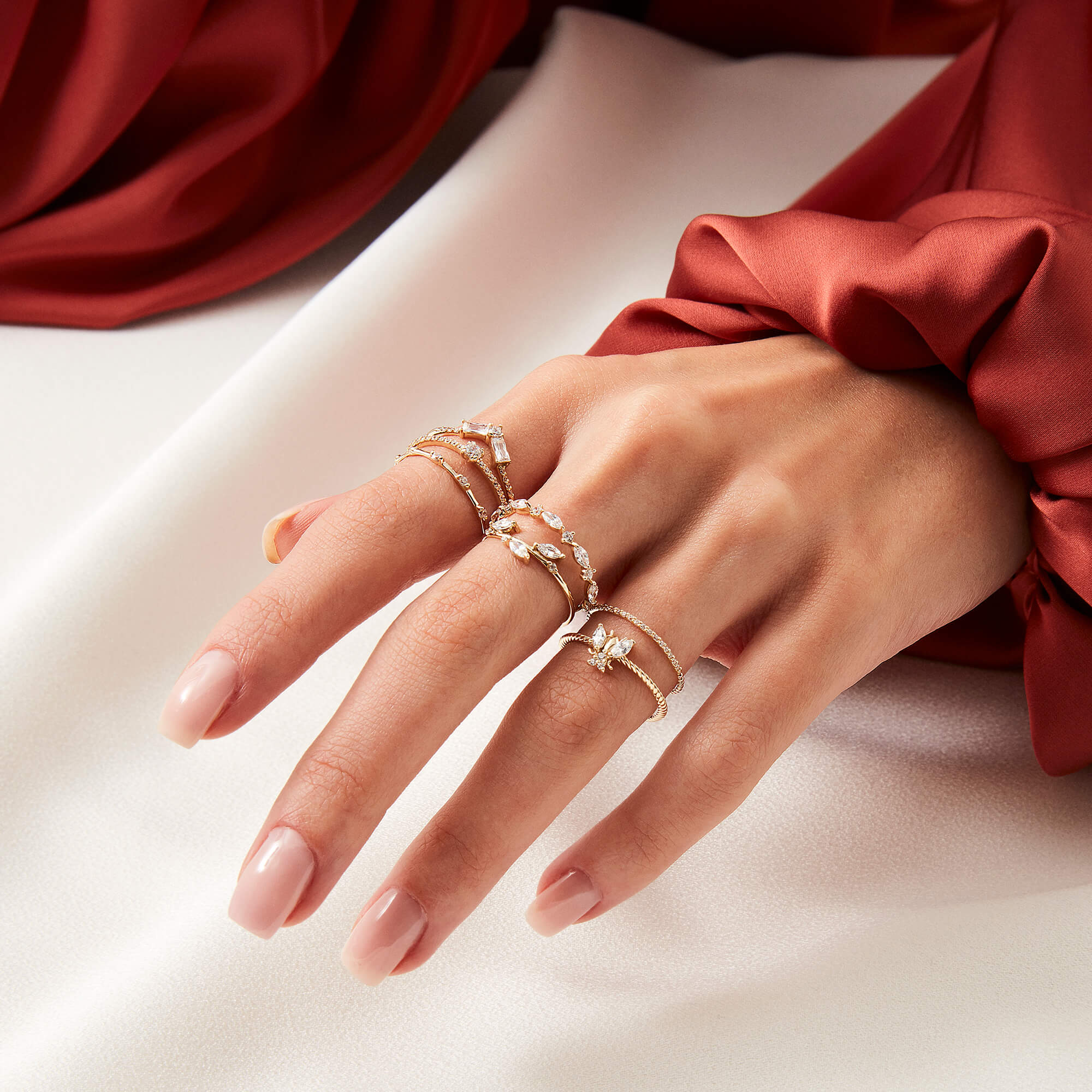 Marquise Cut CZ Band Ring in 14k Real Gold