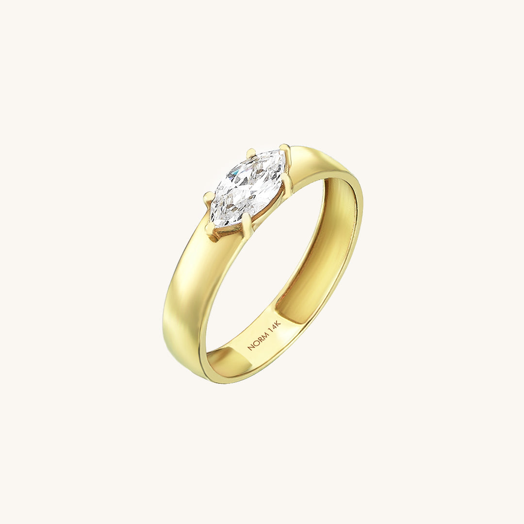 14k Gold Designer Marquise Bold Band Ring for Women