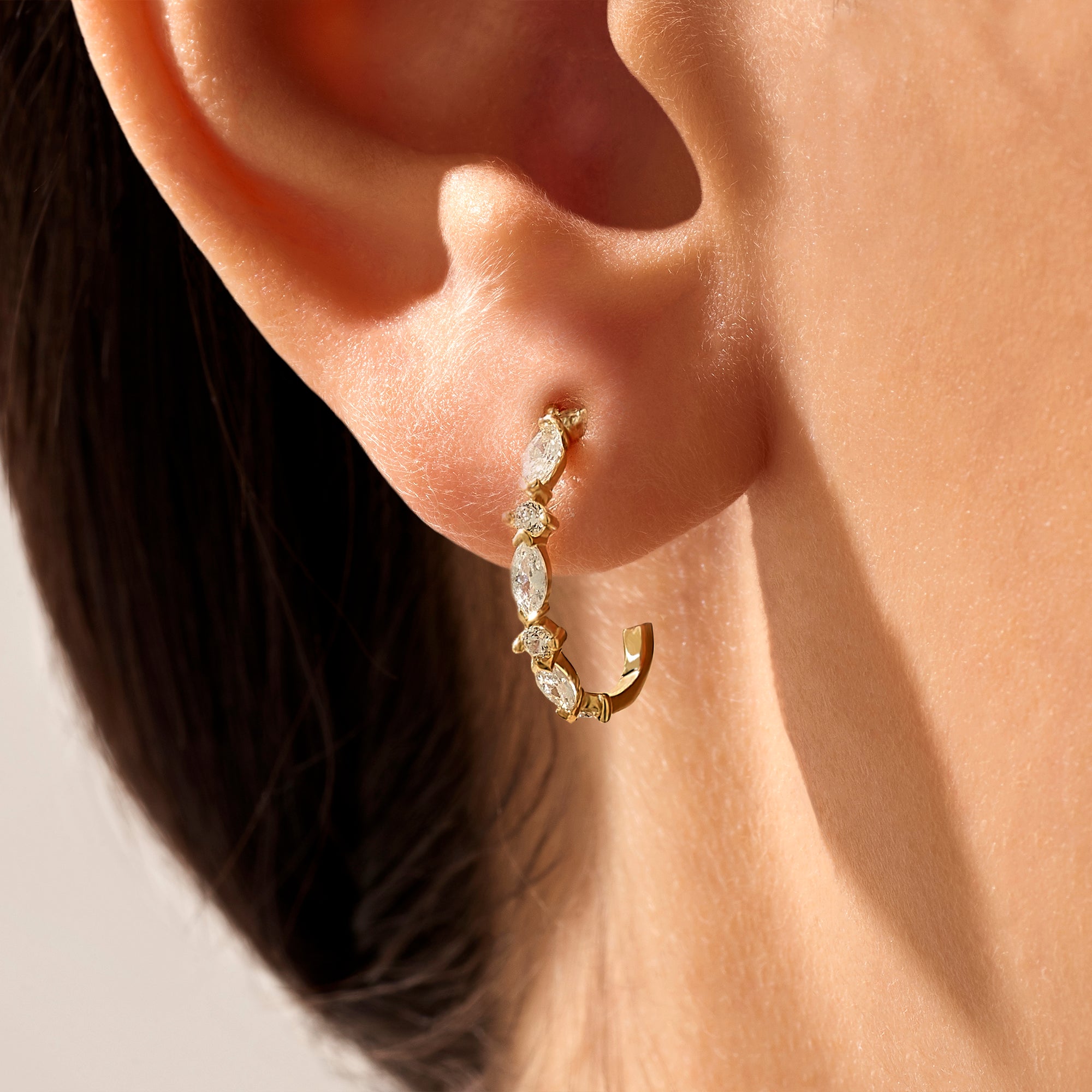 Women's 14k Real Gold Marquise Huggies
