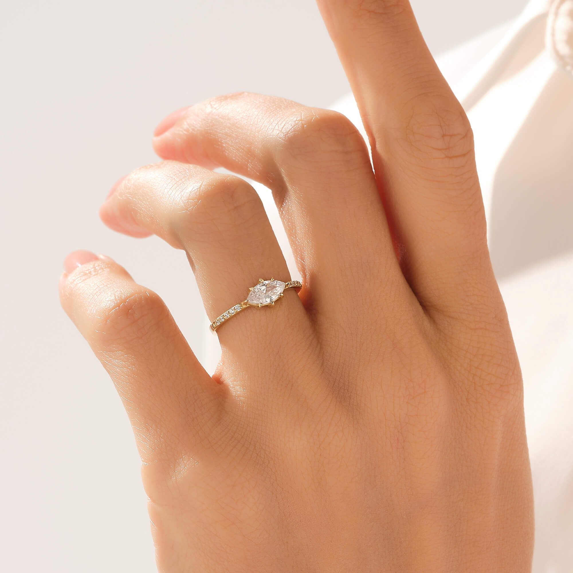 Marquise East West Band Ring in 14k Real Gold