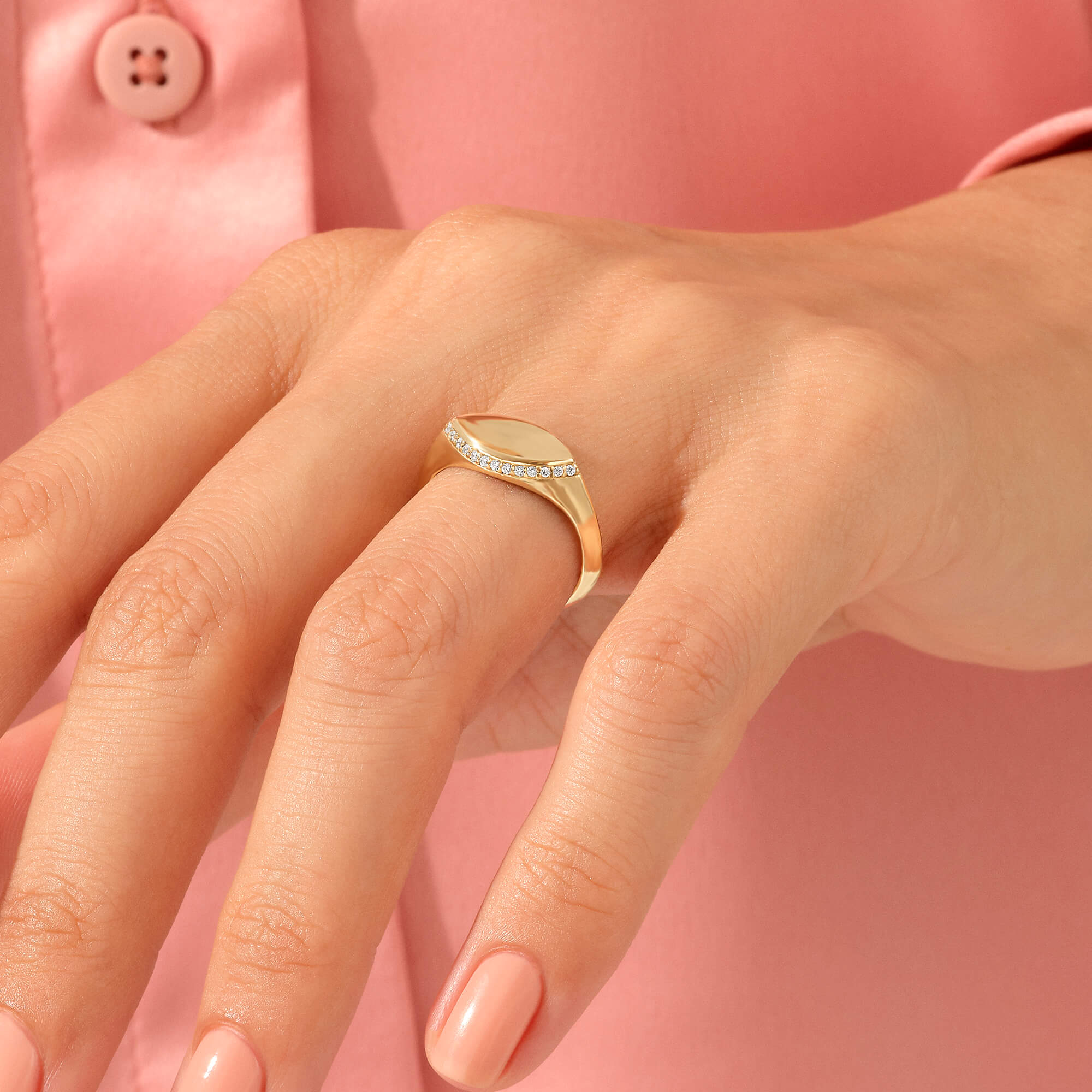 Women's 14k Solid Gold Marquise Signet Ring