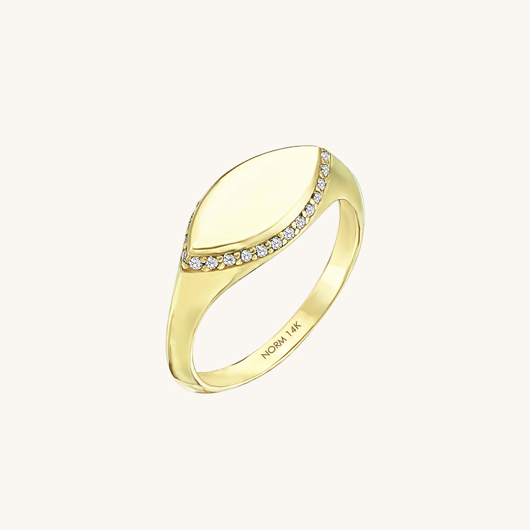 Women's Halo Signet Ring with Marquise Design in Real Gold