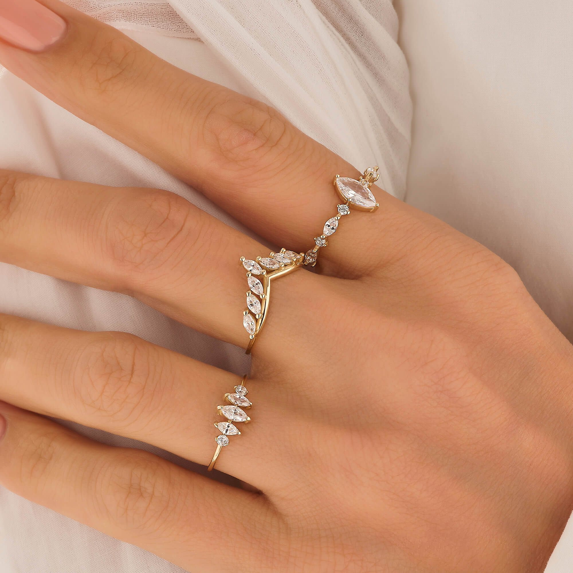 14k Solid Gold Marquise Engagement Ring