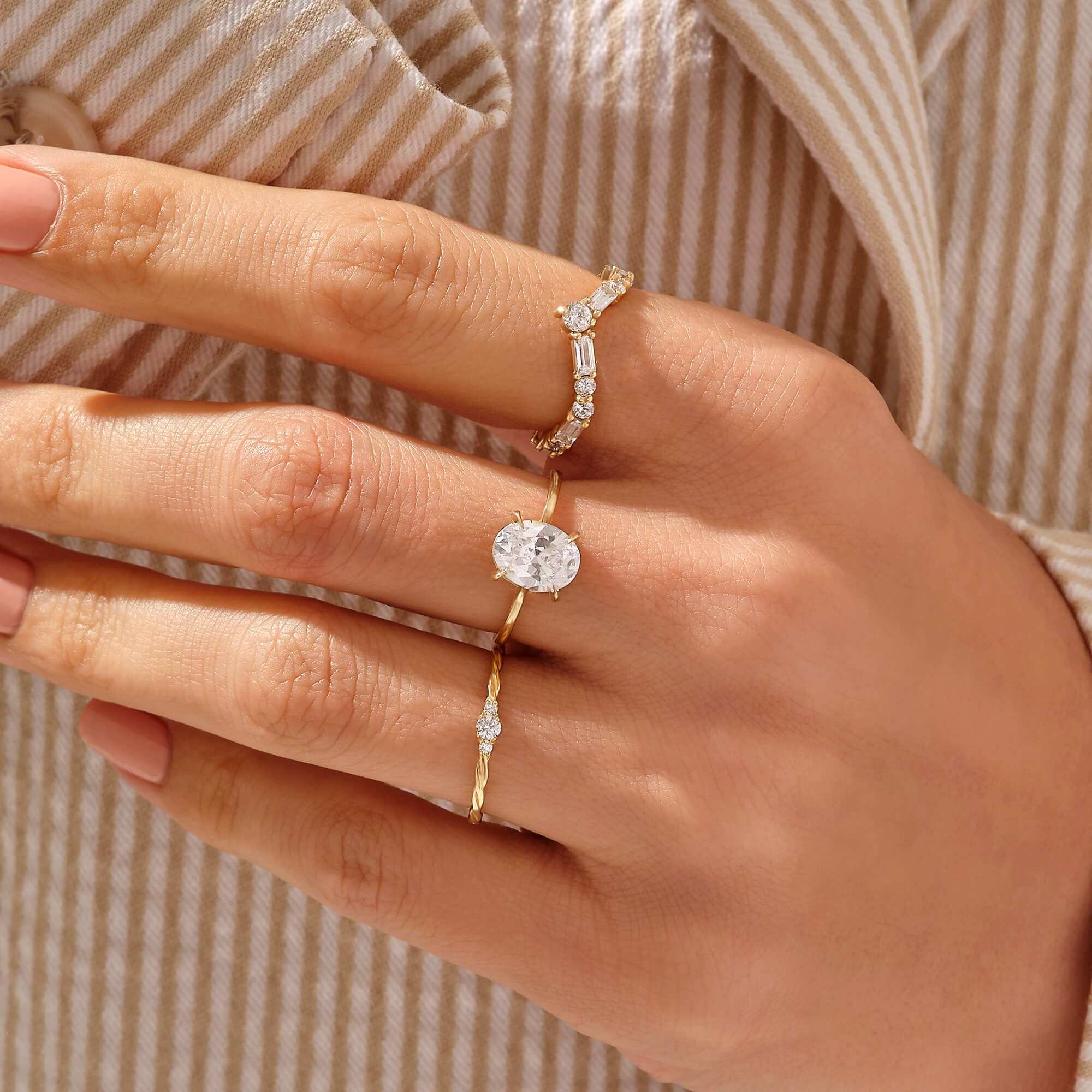 Minimal Diamond Solitaire Twisted Stacking Ring in 14k Real Gold