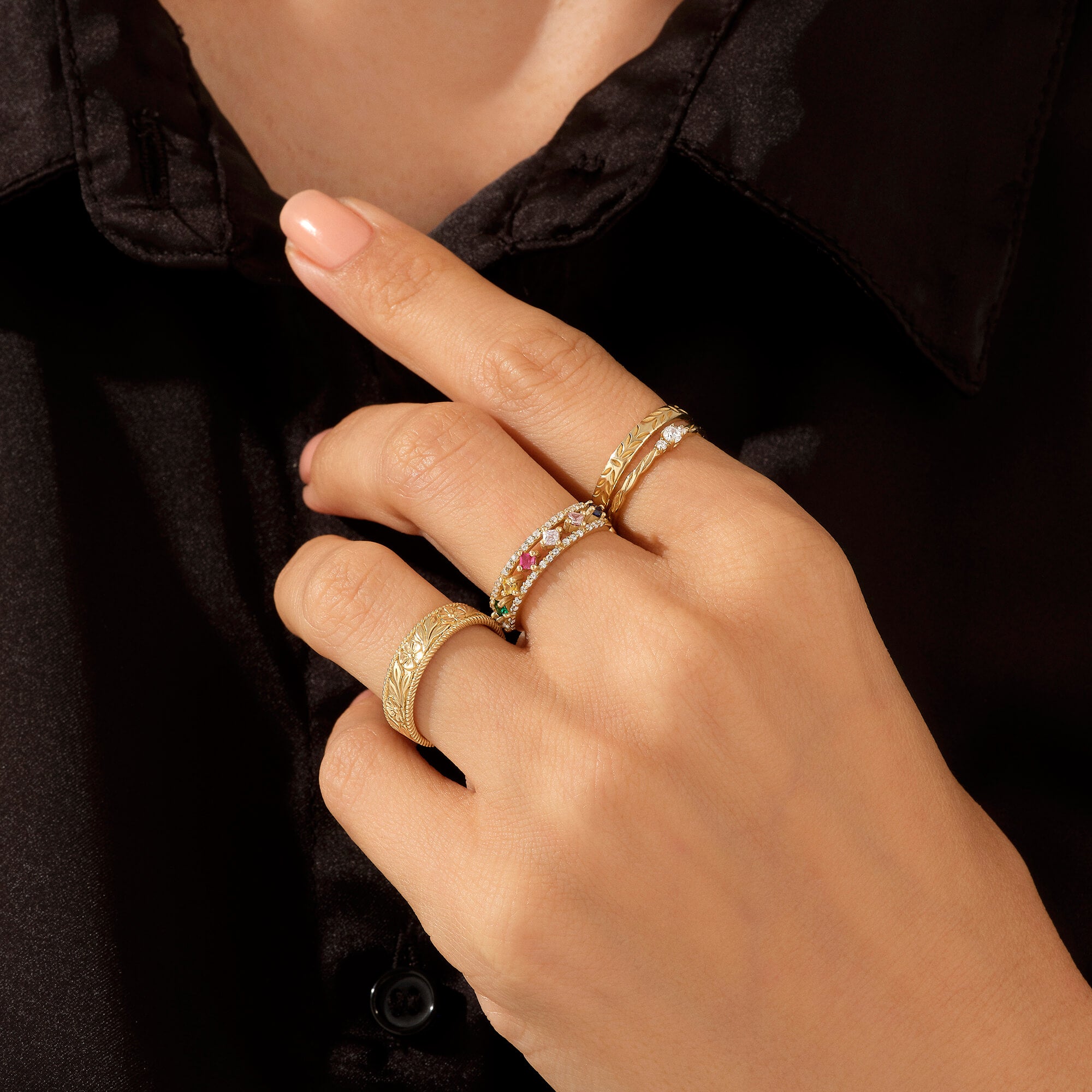 Minimal Diamond Solitaire Twisted Stacking Ring in 14k Yellow Gold