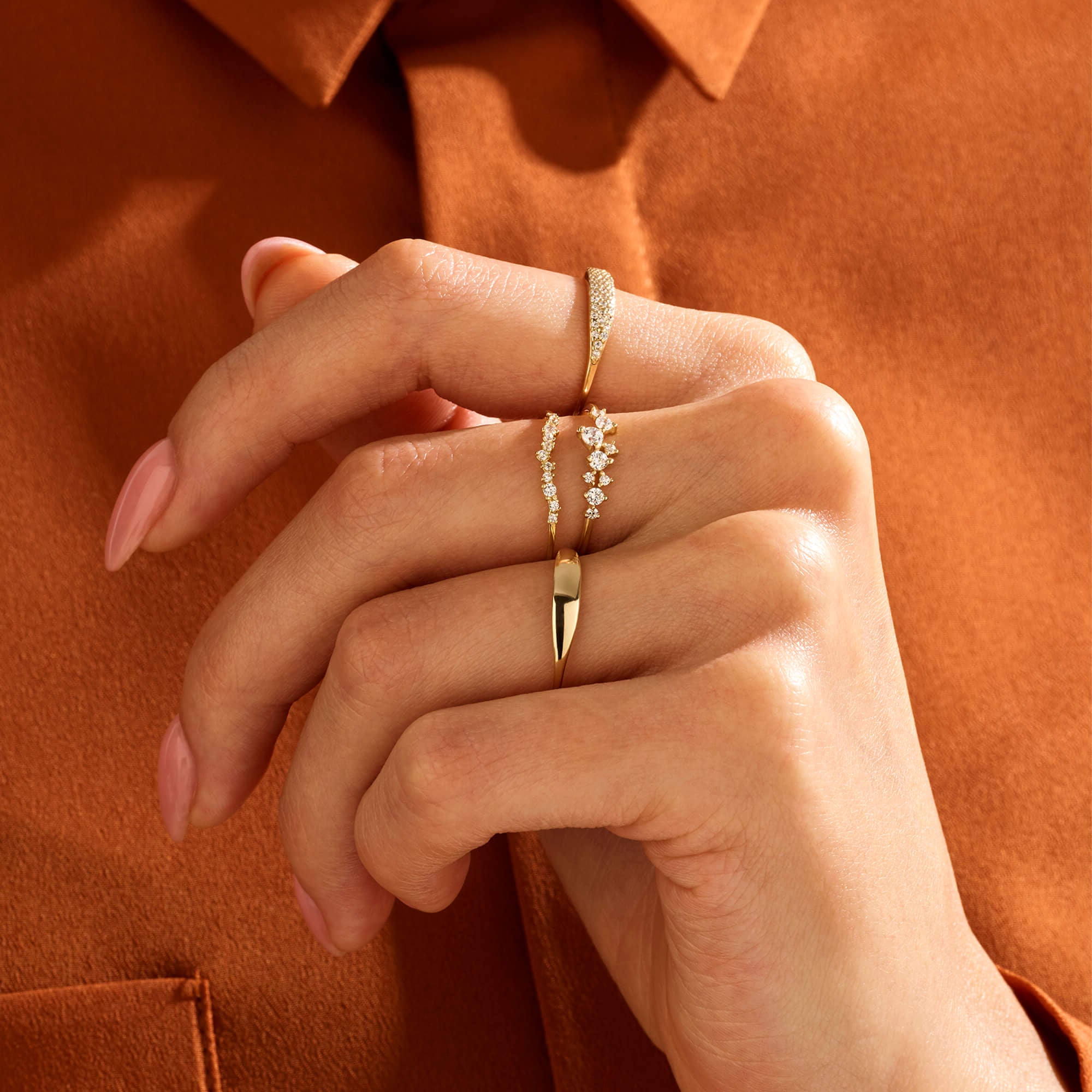 14k Real Gold Thin Diamond Stacking Ring