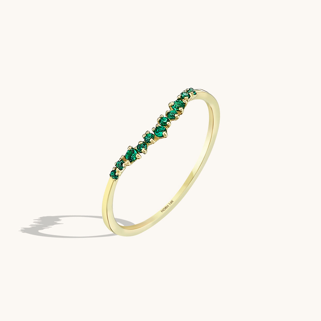 Minimalist Emerald Curve Ring in 14k Real Gold