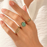 Minimalist Curve Ring Paved with Emerald CZ in 14k Real Yellow Gold