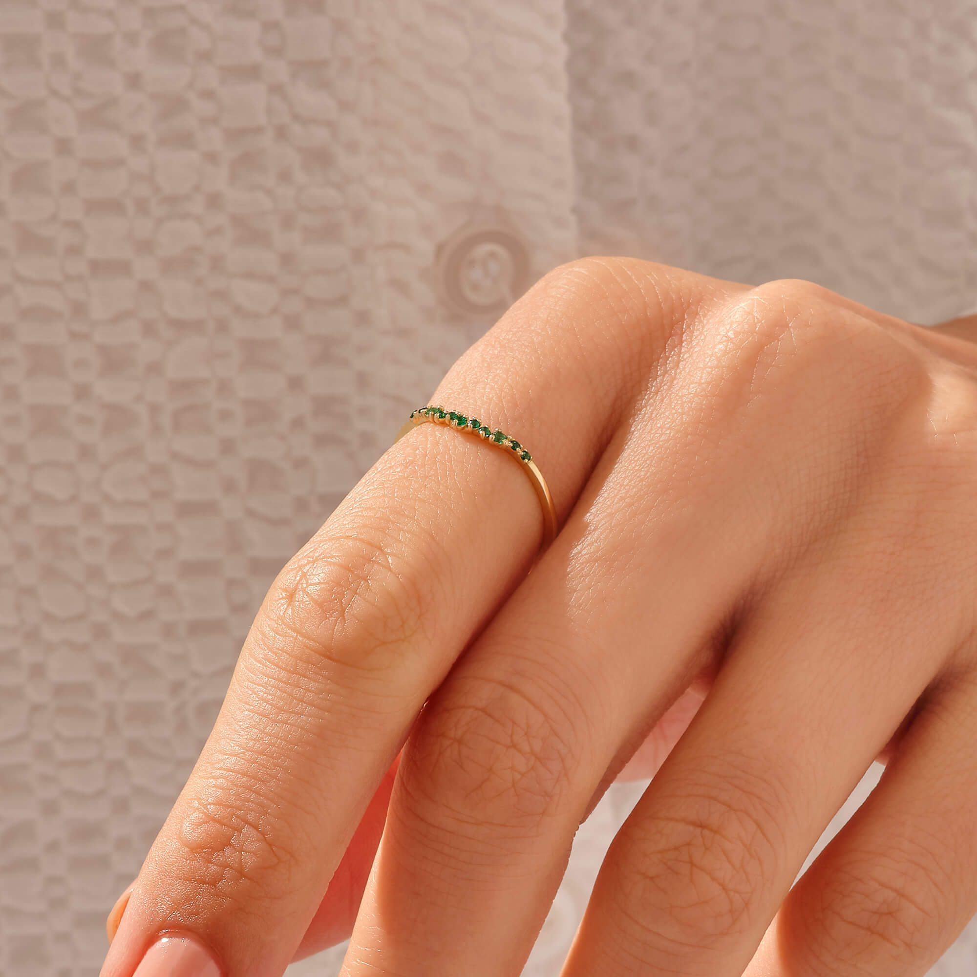 Women's Minimalist Emerald Curve Ring in 14k Real Yellow Gold