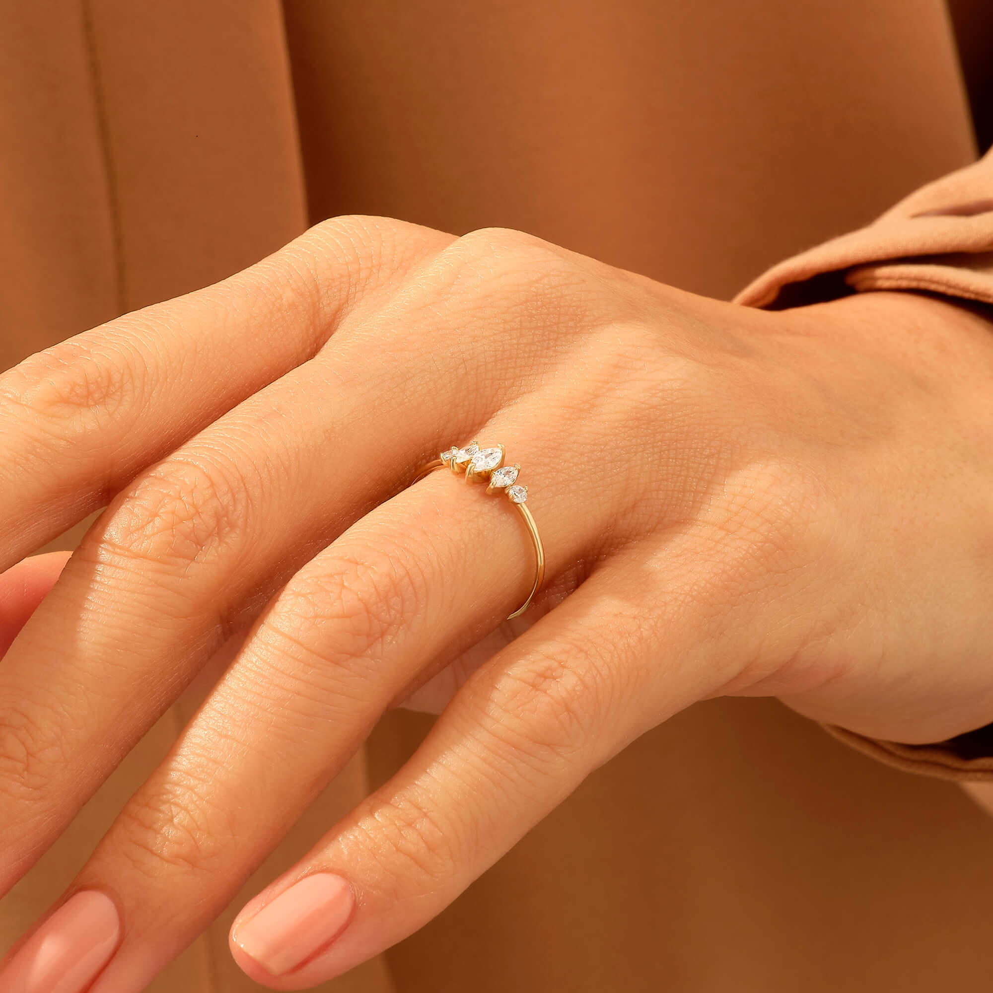 Minimalist Marquise Ring in 14k Real Yellow Gold