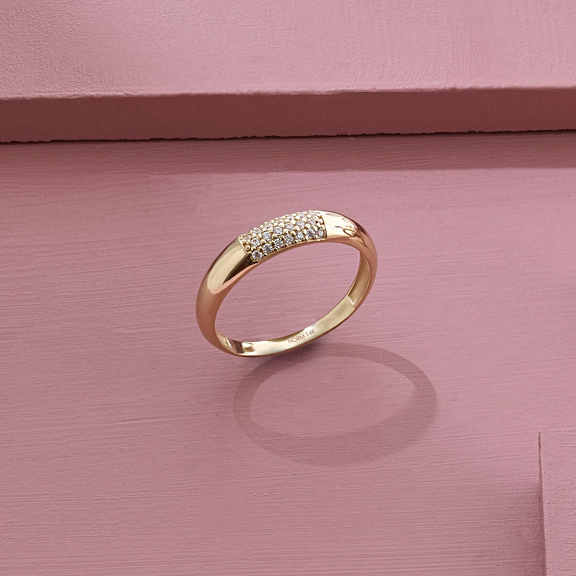 Women's Minimal Pave Dome Ring 14k Solid Gold