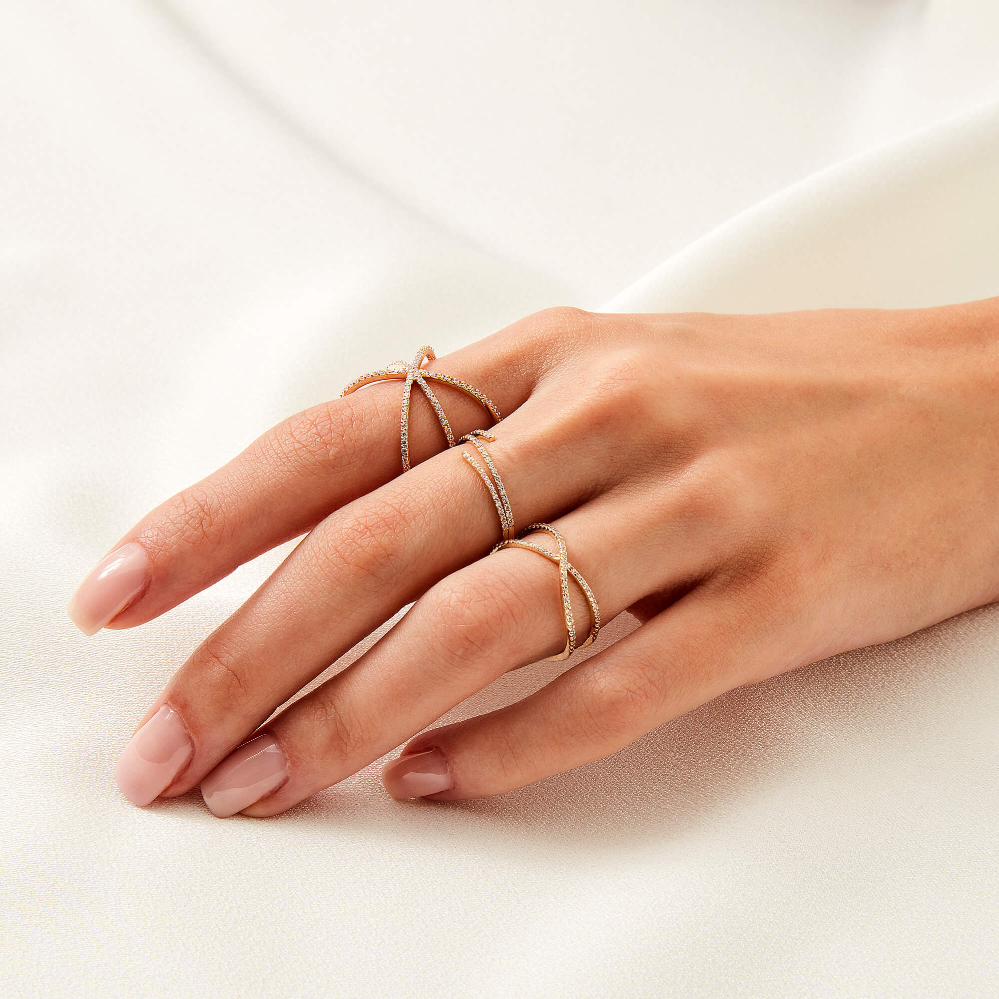 Minimalist Wraparound Ring Paved with CZ in 14k Solid Gold