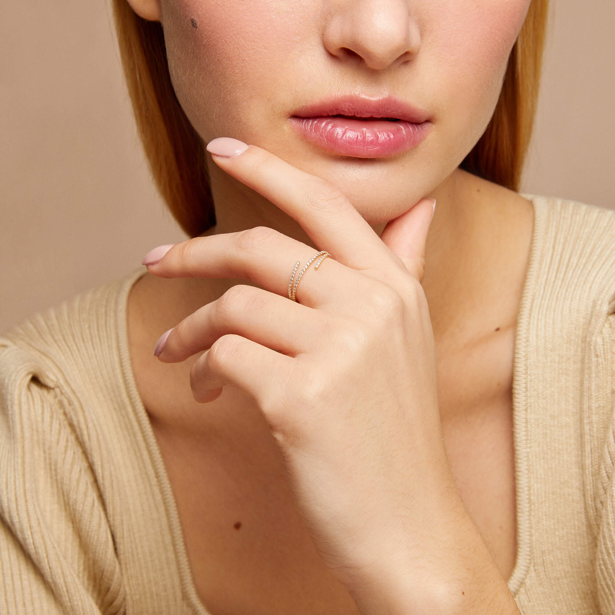 Women's Minimalist Wraparound Stacking Ring in Real Gold