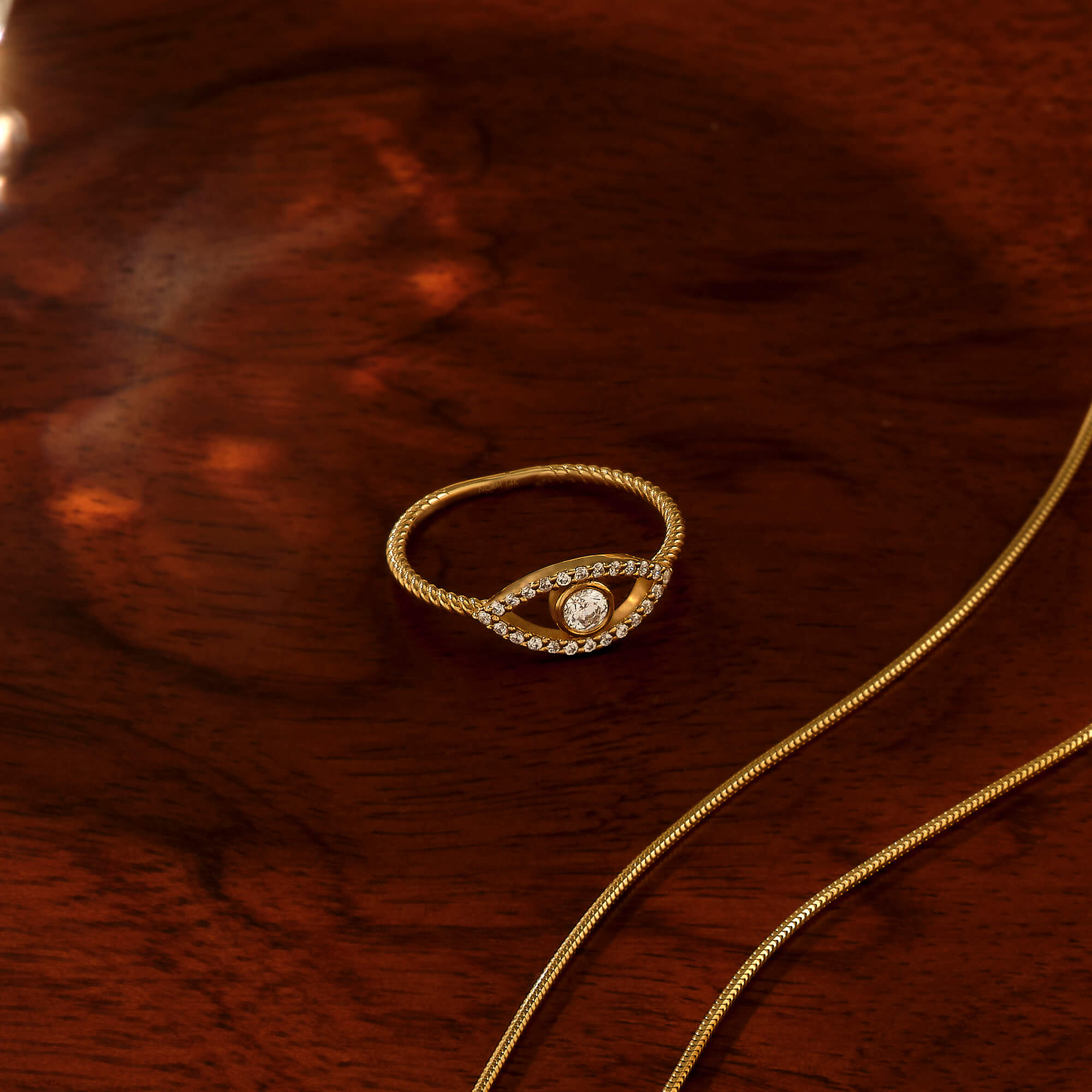 Women's Twisted Evil Eye Ring in 14k Real Gold