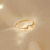 Stackable Leaf Ring Paved with CZ in 14k Real Gold