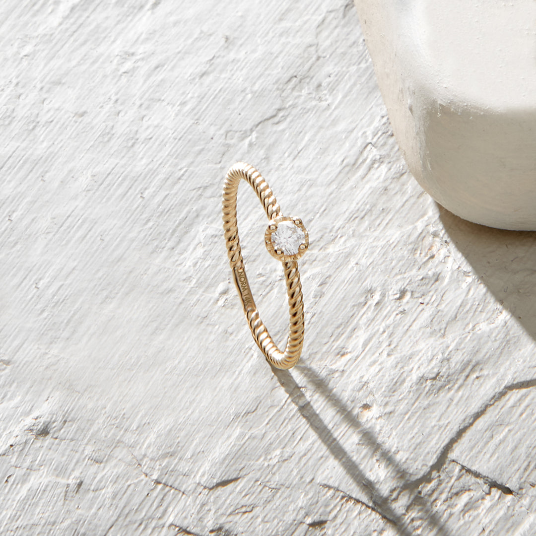 Minimalist Solitaire Ring in 14k Real Yellow Gold