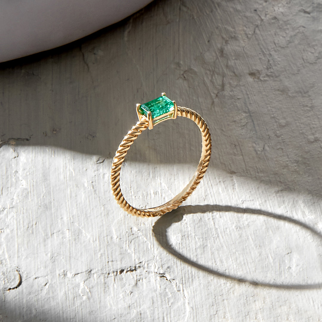 Twined Emerald Stacking Ring in 14k Solid Yellow Gold