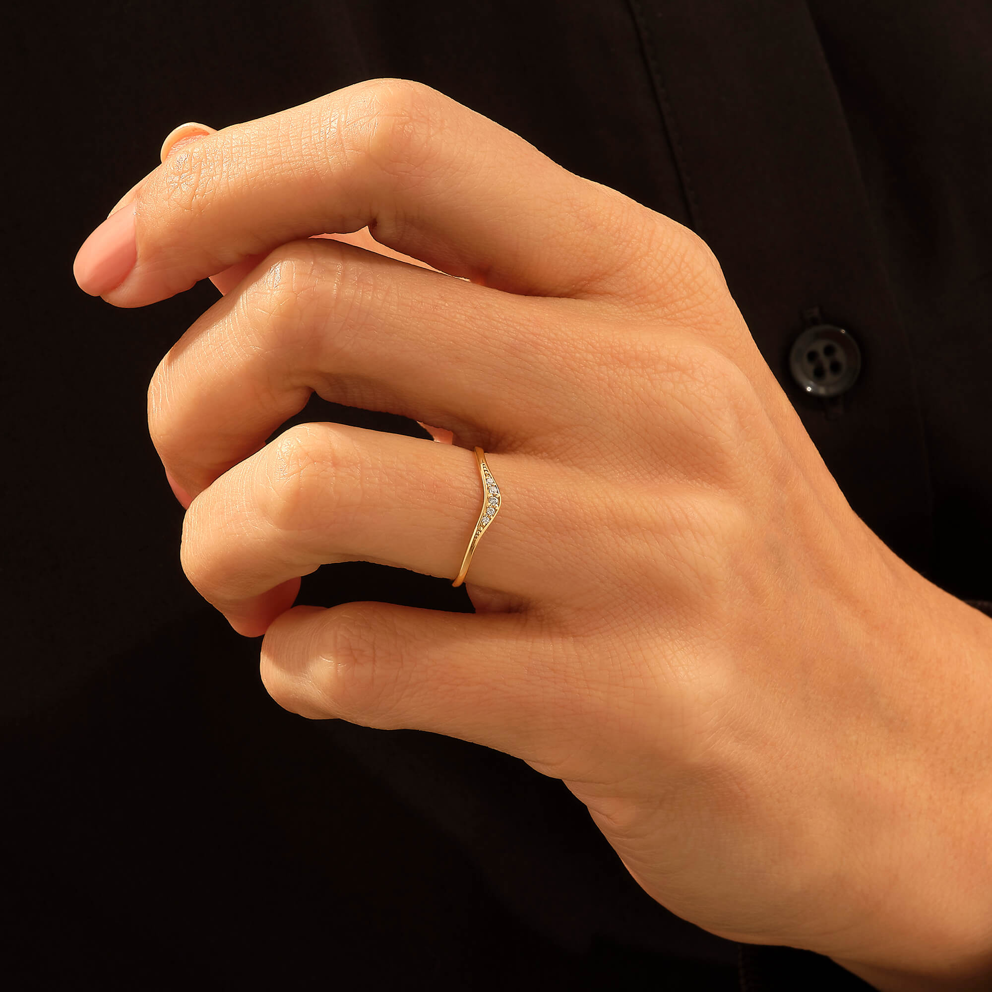 Women's 14k Solid Gold Minimialist Curved Stacking Ring
