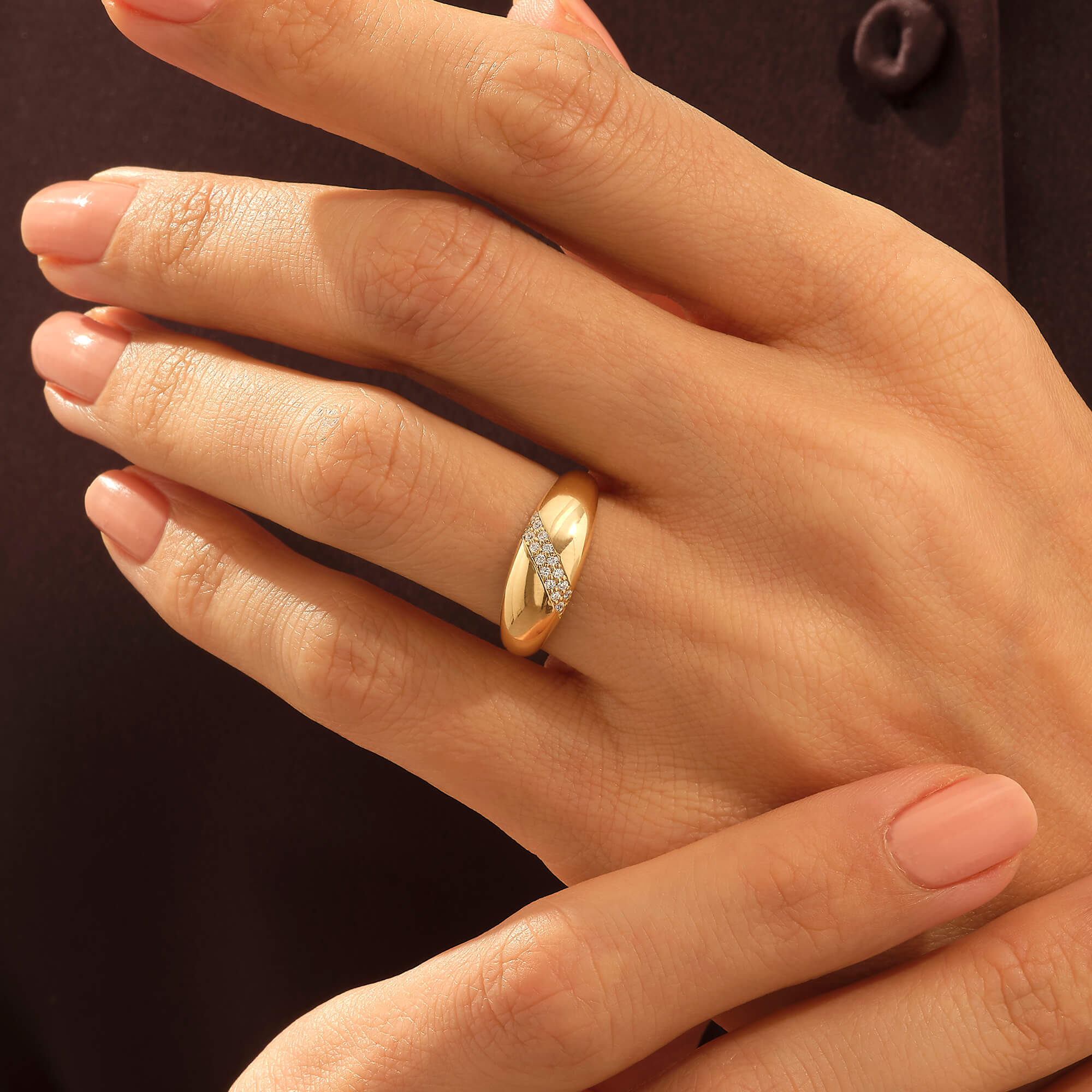 Chunky Cross Pave Dome Ring in 14k Real Yellow Gold