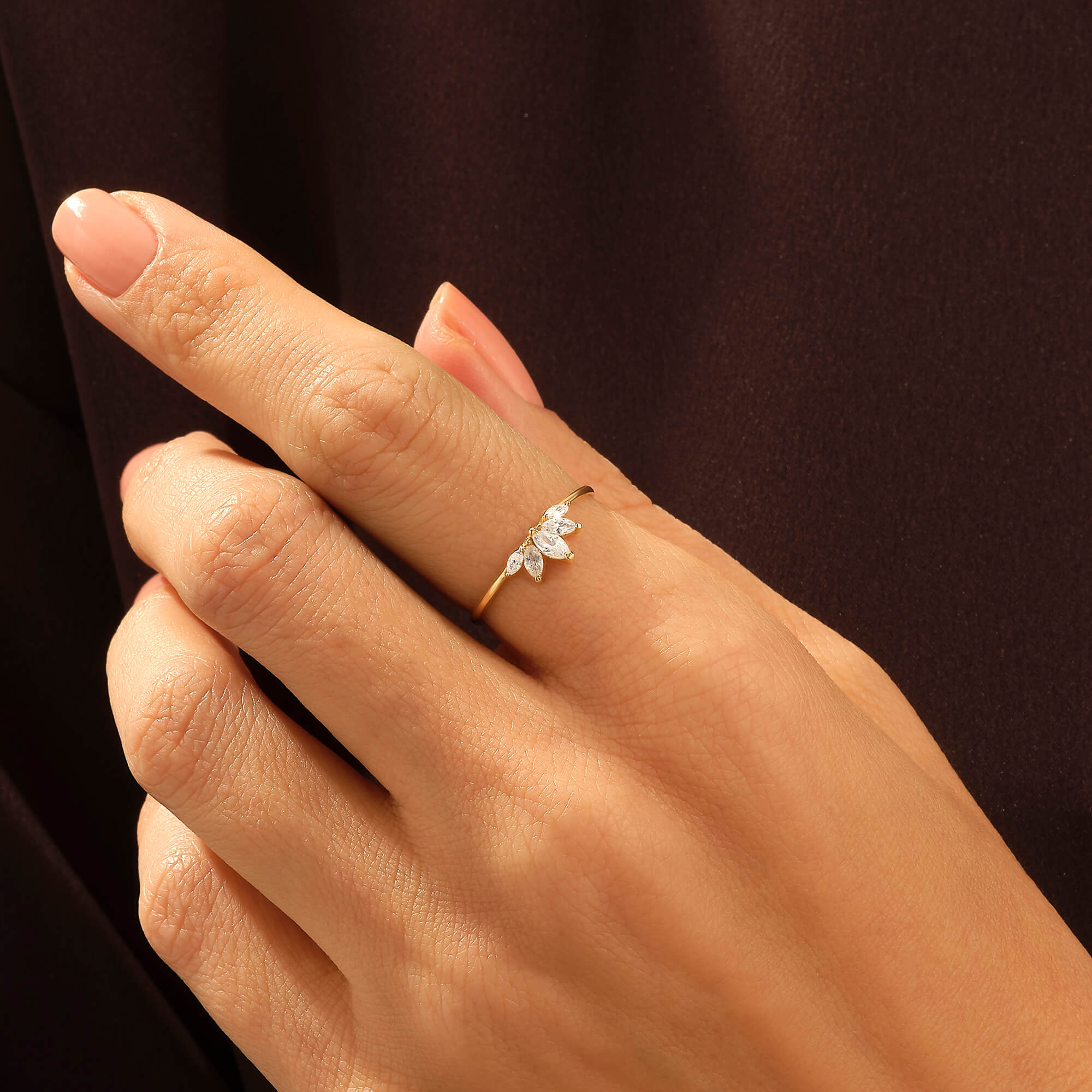 Dainty Marquise Royal Ring in 14k Solid Yellow Gold