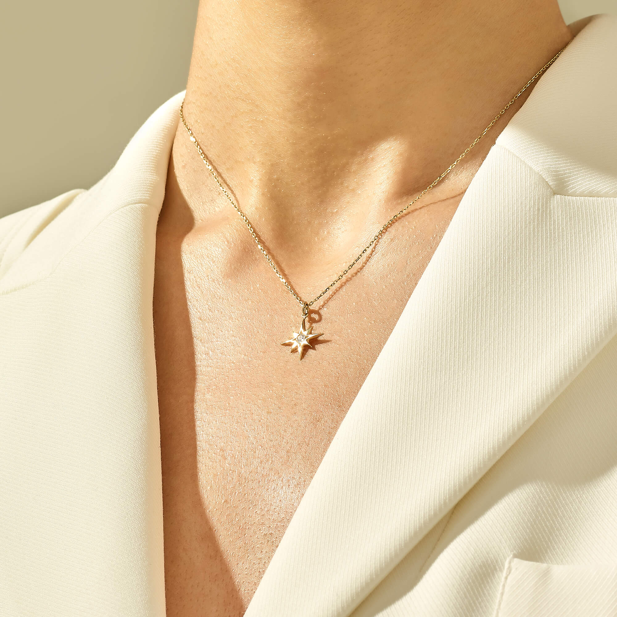 Celestial North Star Necklace with CZ in 14k Yellow Gold