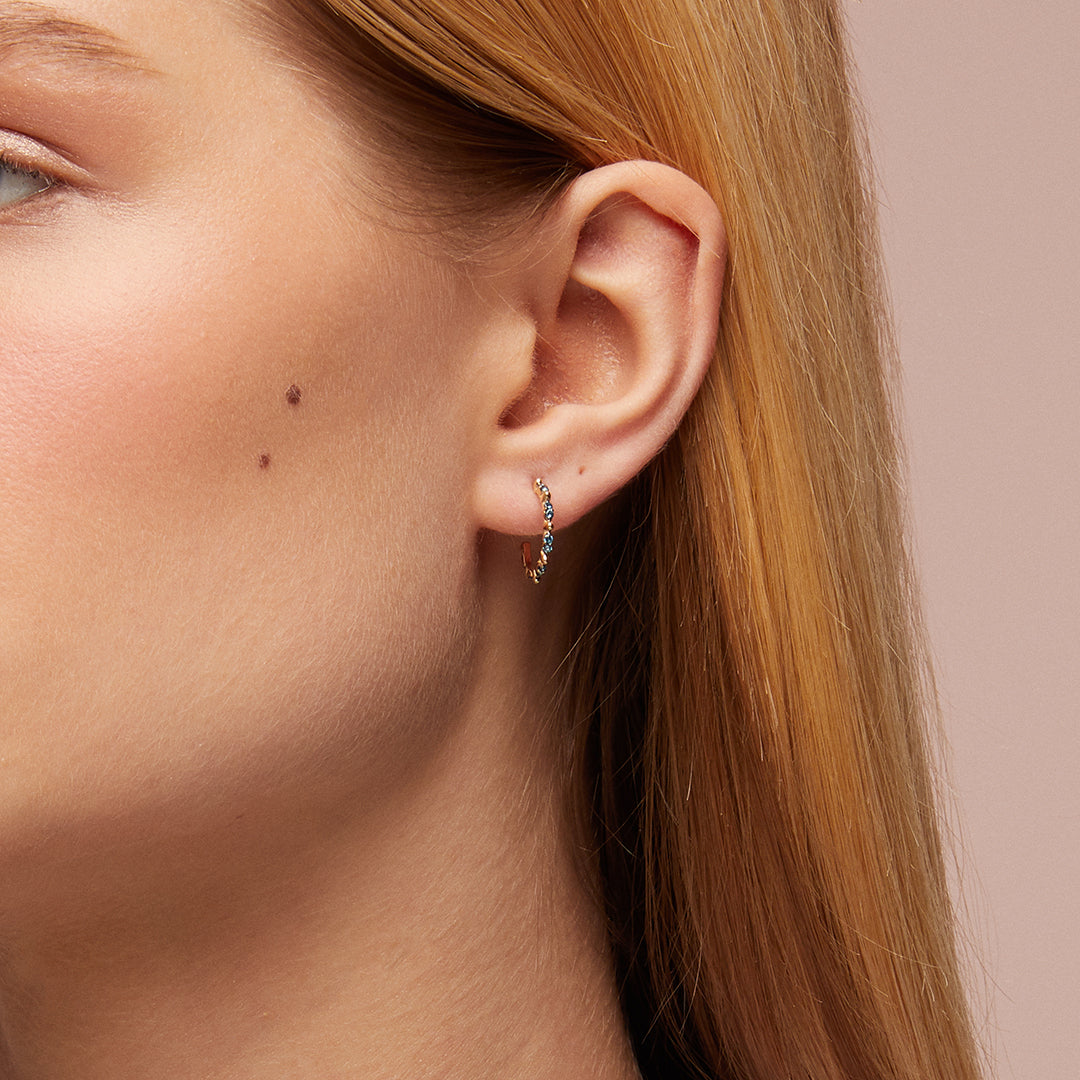 Blue CZ Paved Hoop Earrings in 14k Gold