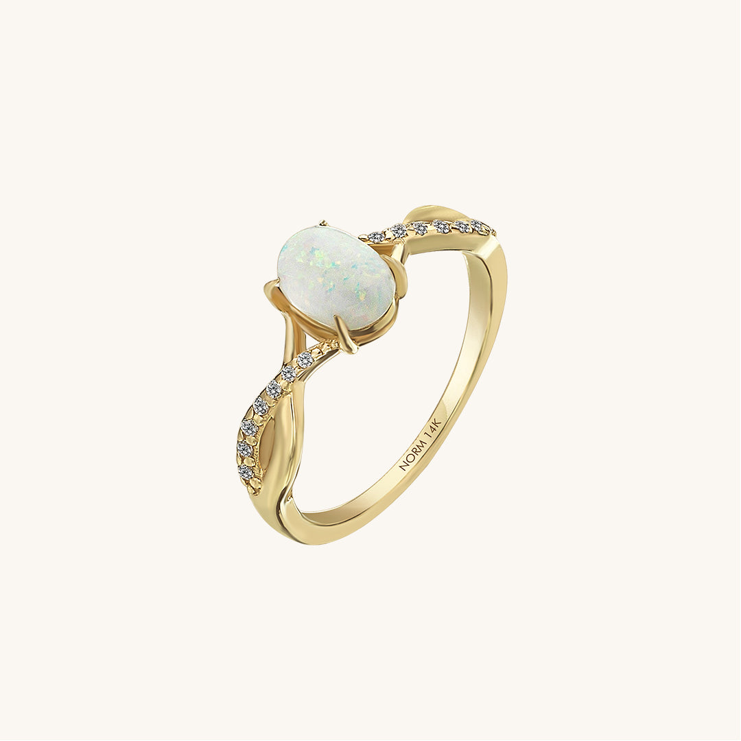 Women's Solitaire Opal Engagement Ring in 14k Solid Gold