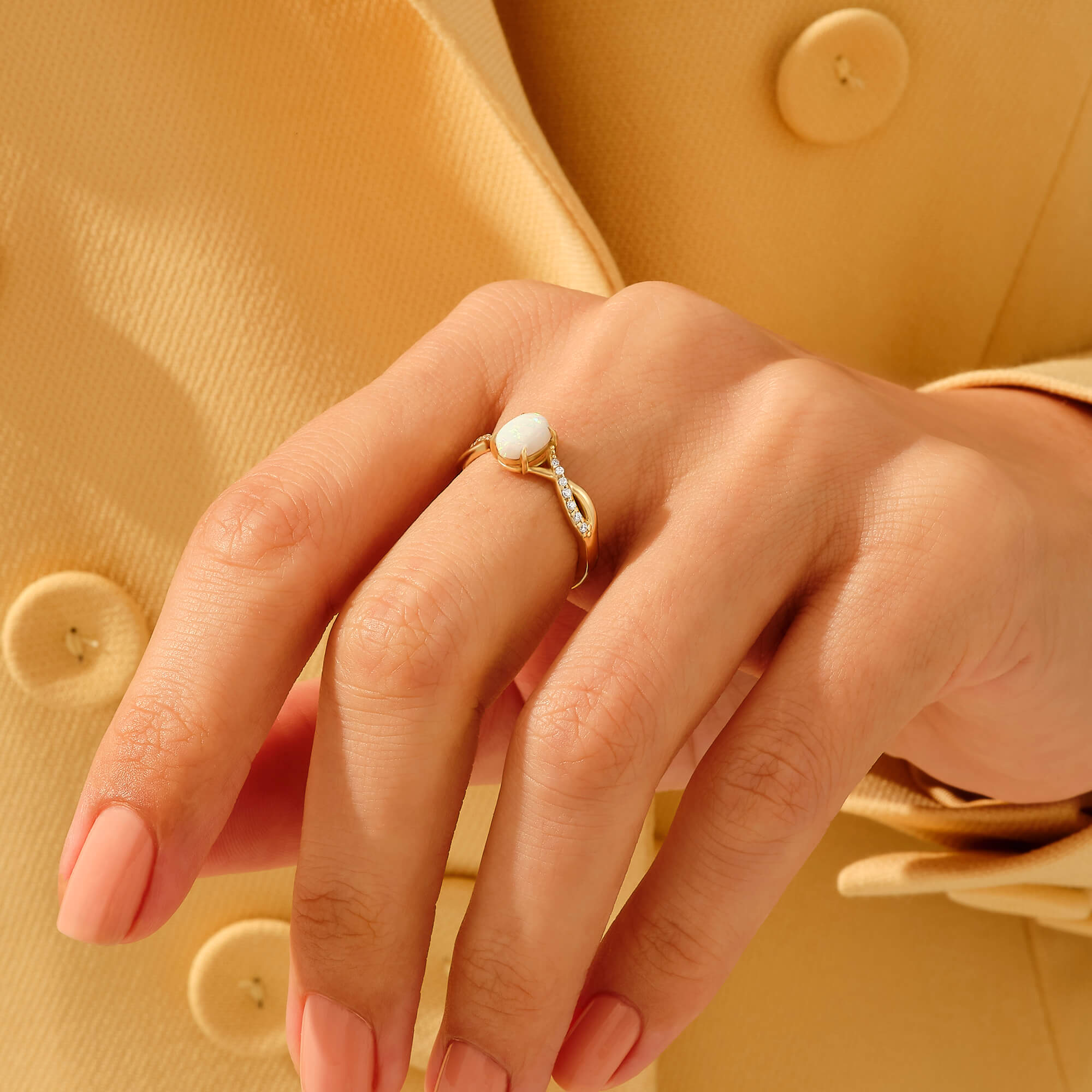 Oval Cut Opal Engagement Ring in 14k Gold