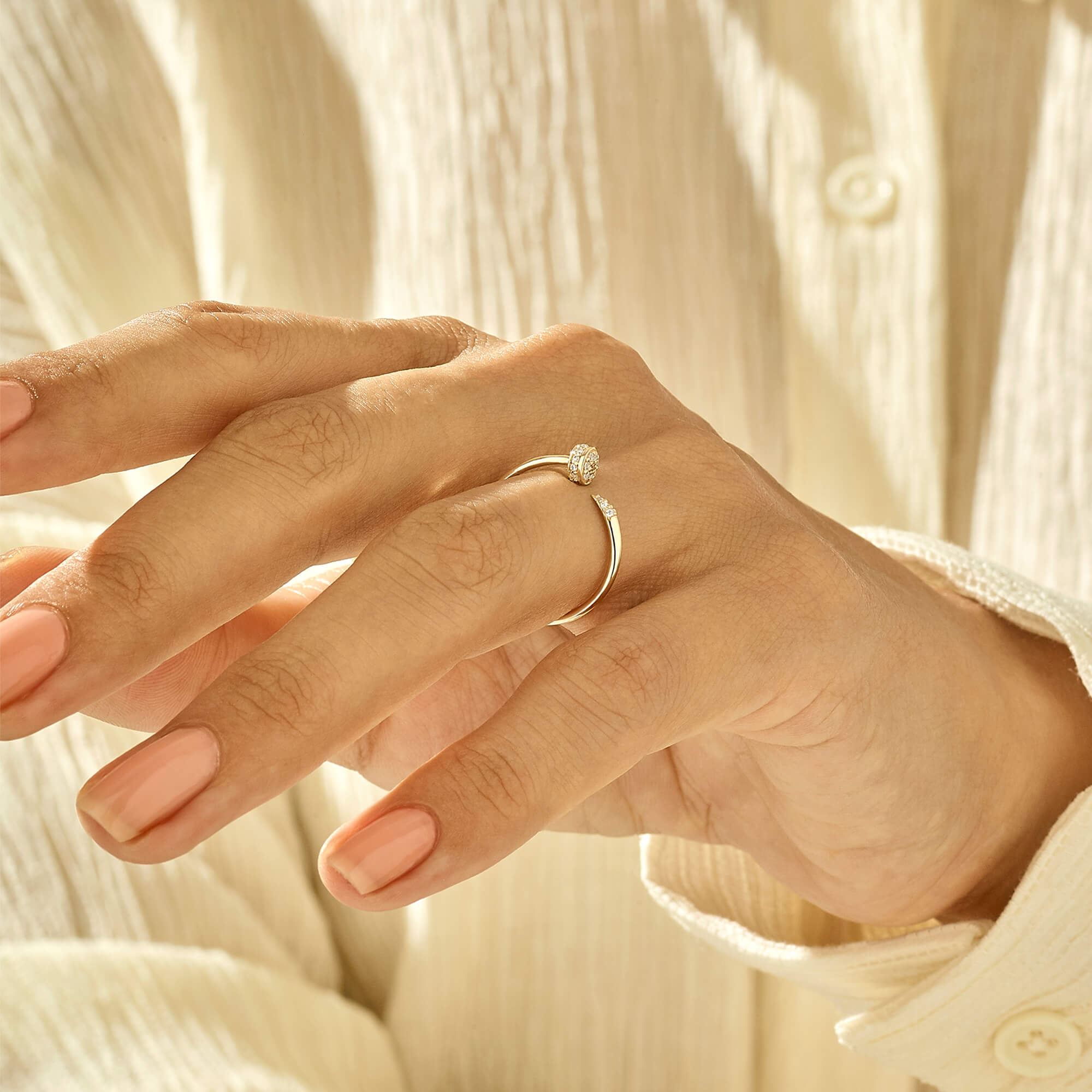 Open Nail Screw Ring in 14k Real Yellow Gold