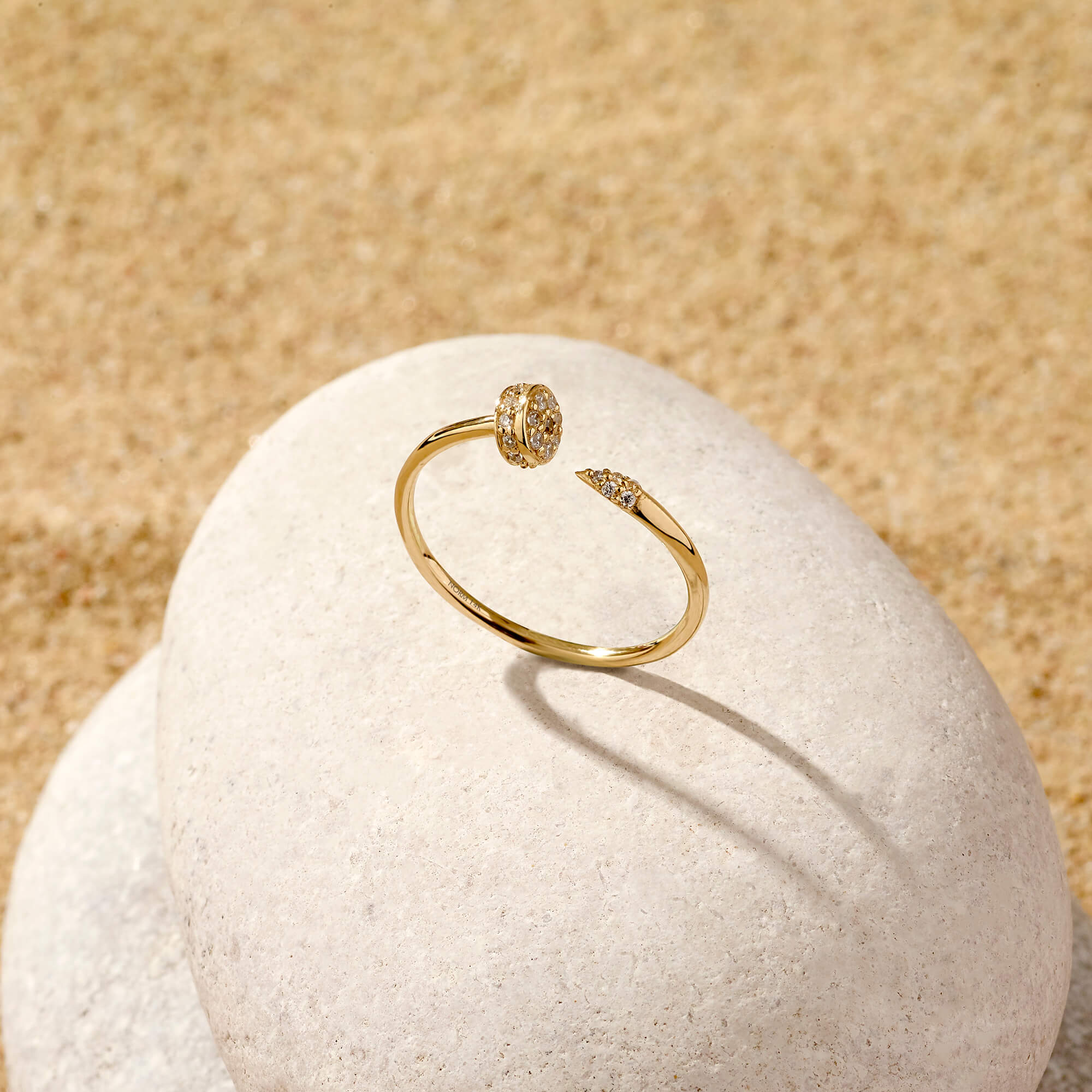 Open Nail CZ Paved Ring in 14k Real Gold