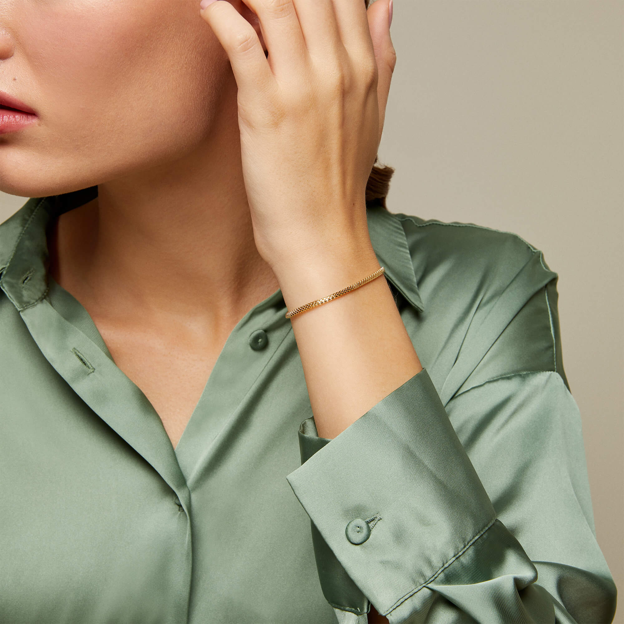 14k Yellow Gold Popcorn Chain Bracelet for Women