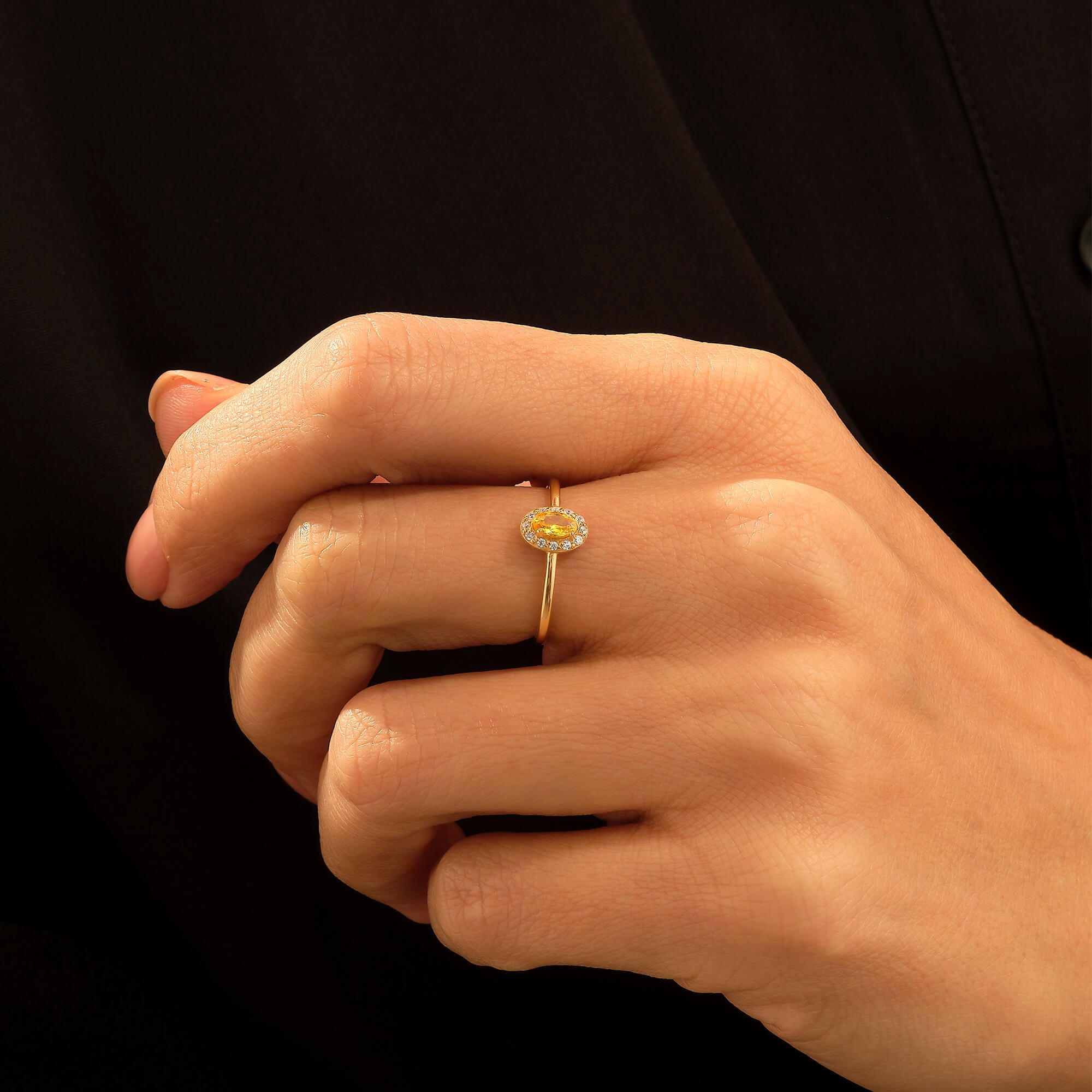 Oval Cut Citrine Gemstone Solitaire Ring in 14k Real Gold